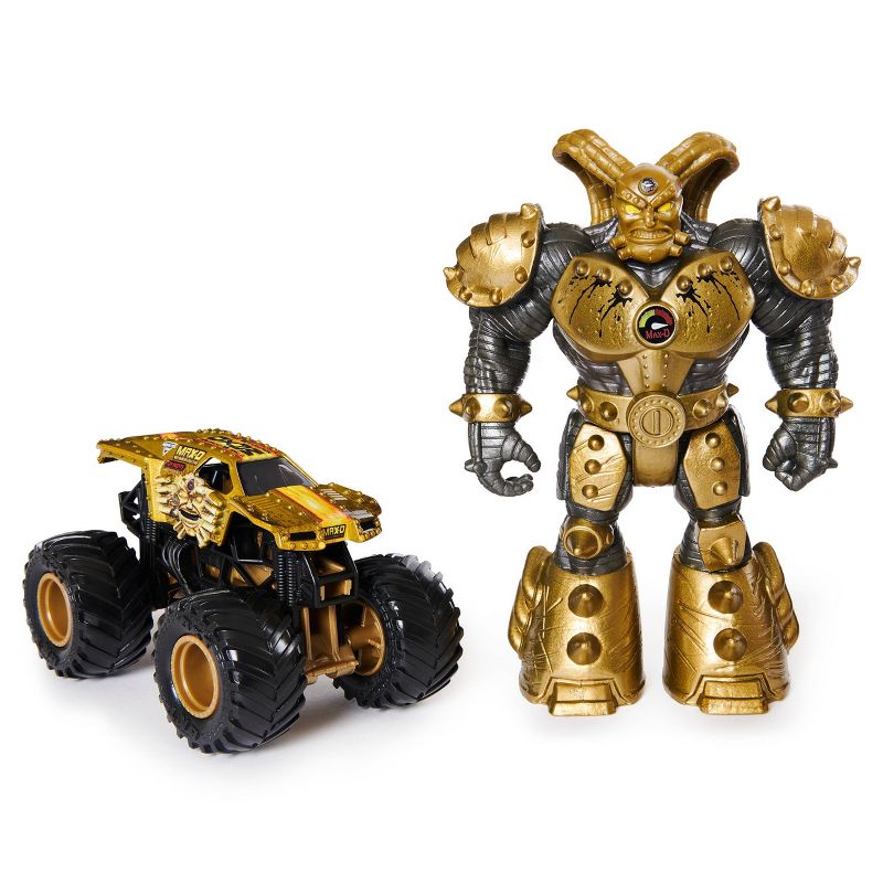 Monster Jam Official Max-D 1:64 Scale Monster Truck and 5" Maximus Creatures Action Figure - Metallic Gold