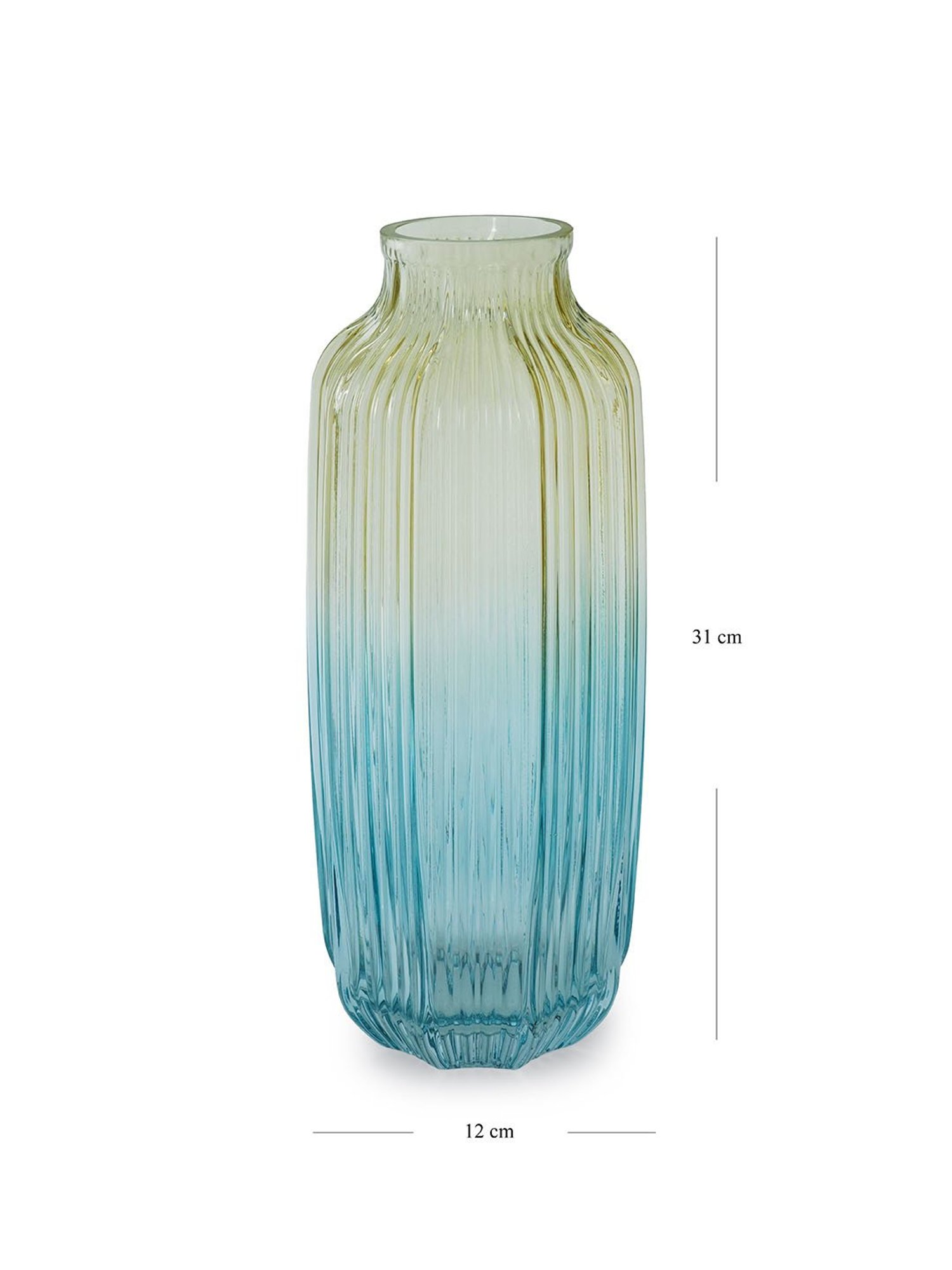 Pure Home and Living Blue & Green Glass Ribbed Vase