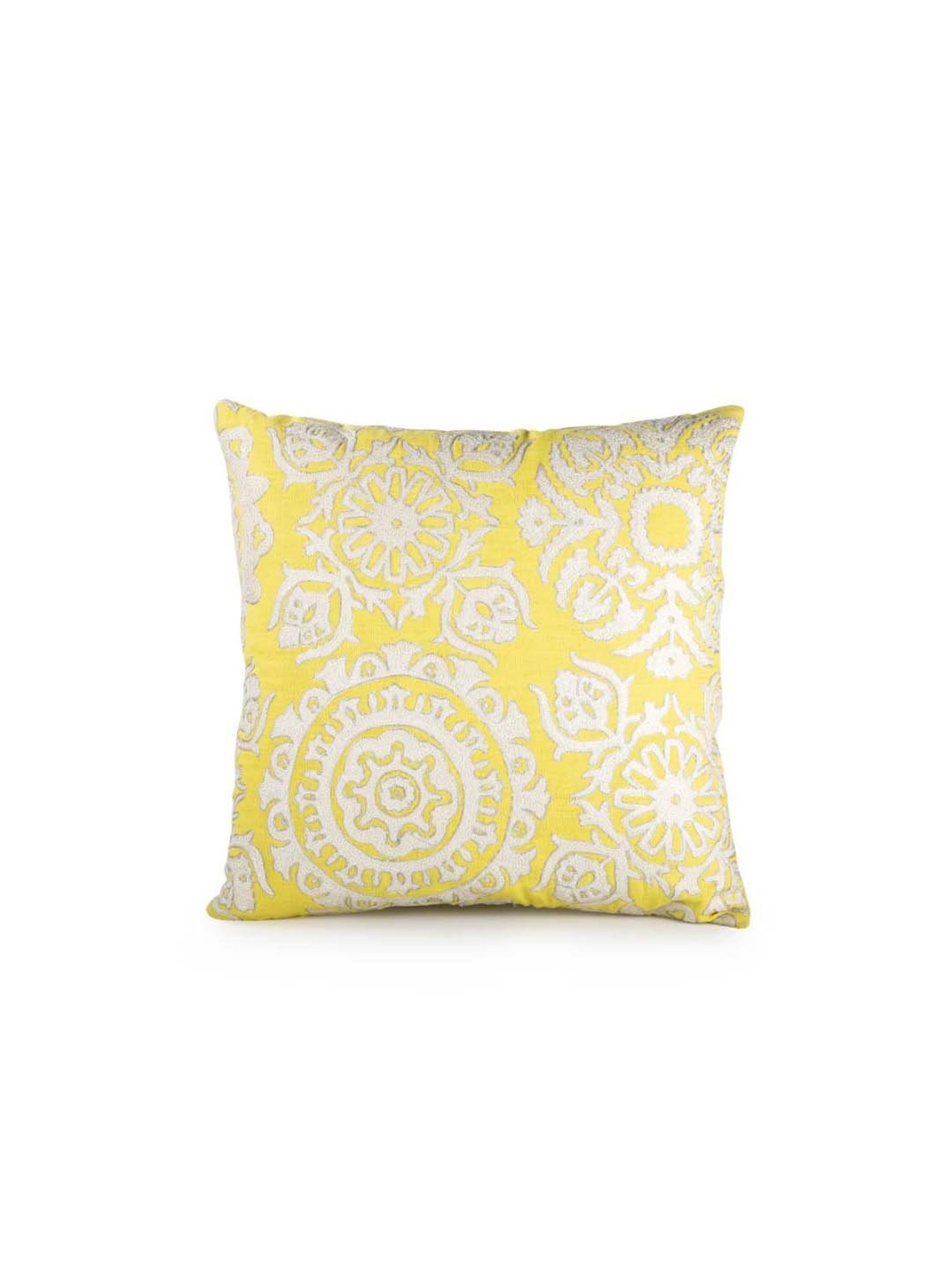 Home4U Pashto Yellow & White Cotton Linen Cushion Cover - Set of 1