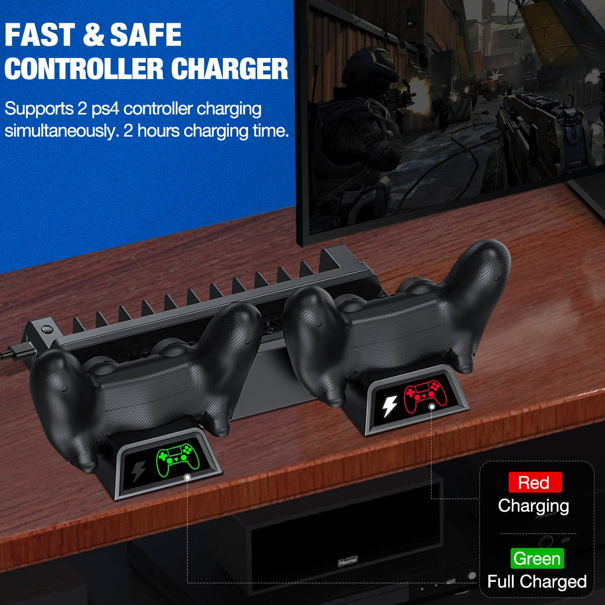 PS4 Vertical Stand Cooling Fan for PS4 Slim/ PS4 Pro/ Regular PlayStation4, PS4 Stand Controller Charger Station for Dual Charging, PS4 Accesossries with Game Storage for Playstation Consoles