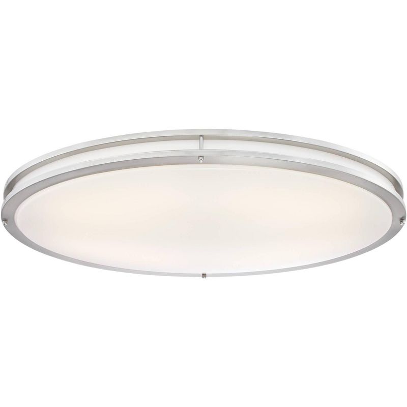 Possini Euro Design Modern Ceiling Light Flush Mount Fixture LED Satin Nickel 32 1/2" Wide Opal White Diffuser for Bedroom Kitchen