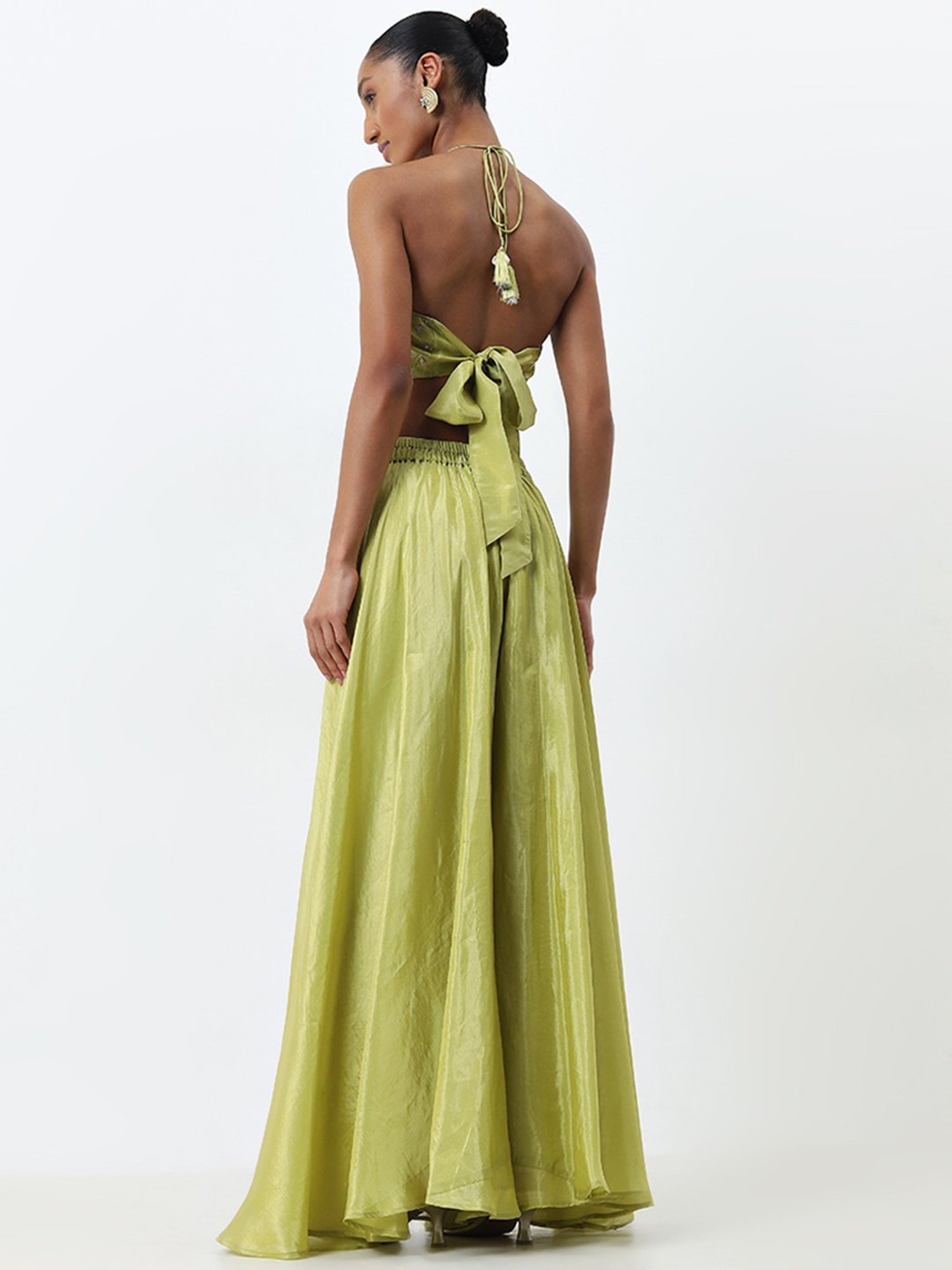 Vark by Westside Lime Floral Embellished Top and Palazzos Set