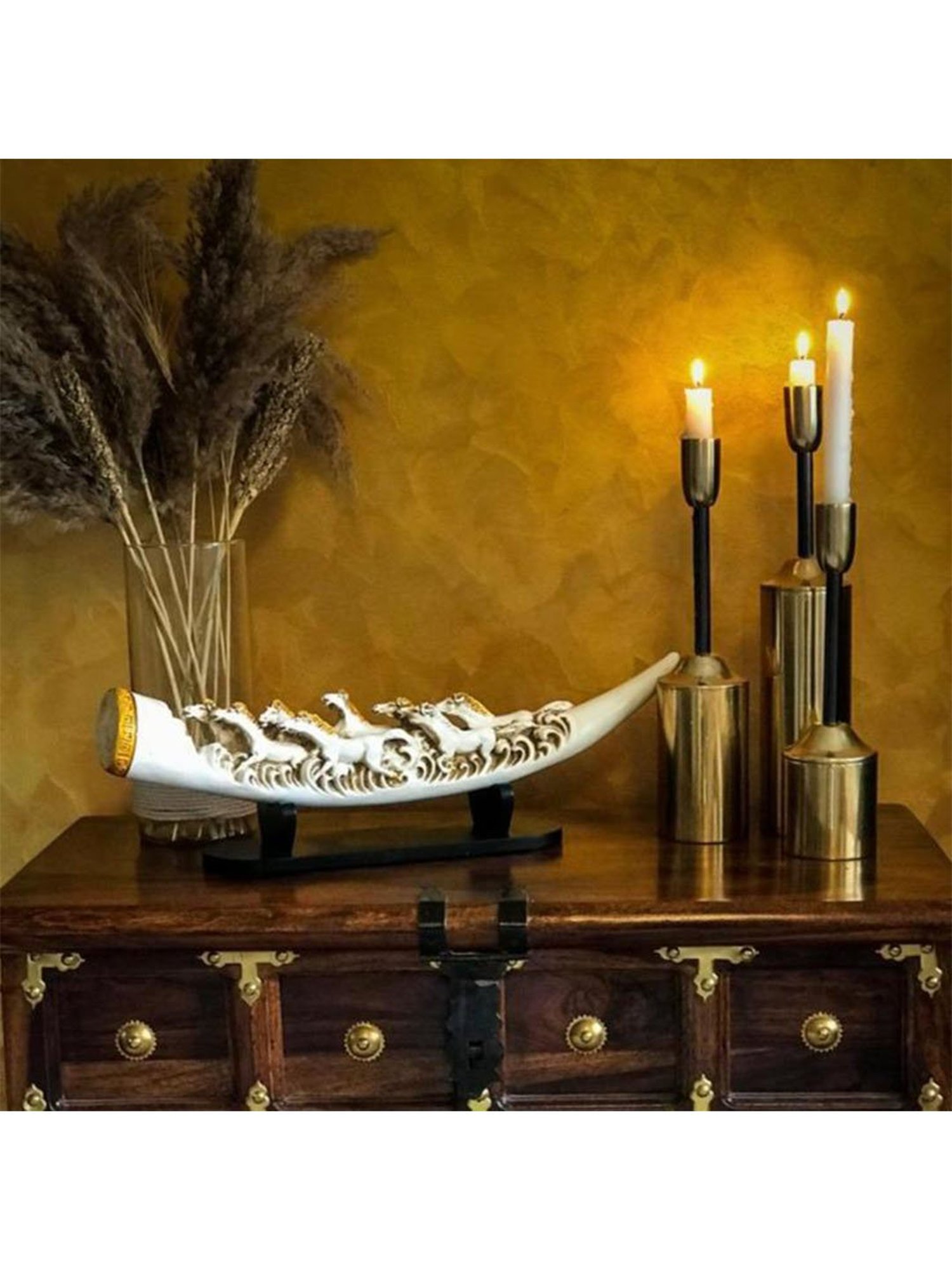 The Artment White Polyresin Eight Running Horses Carved In Tusk