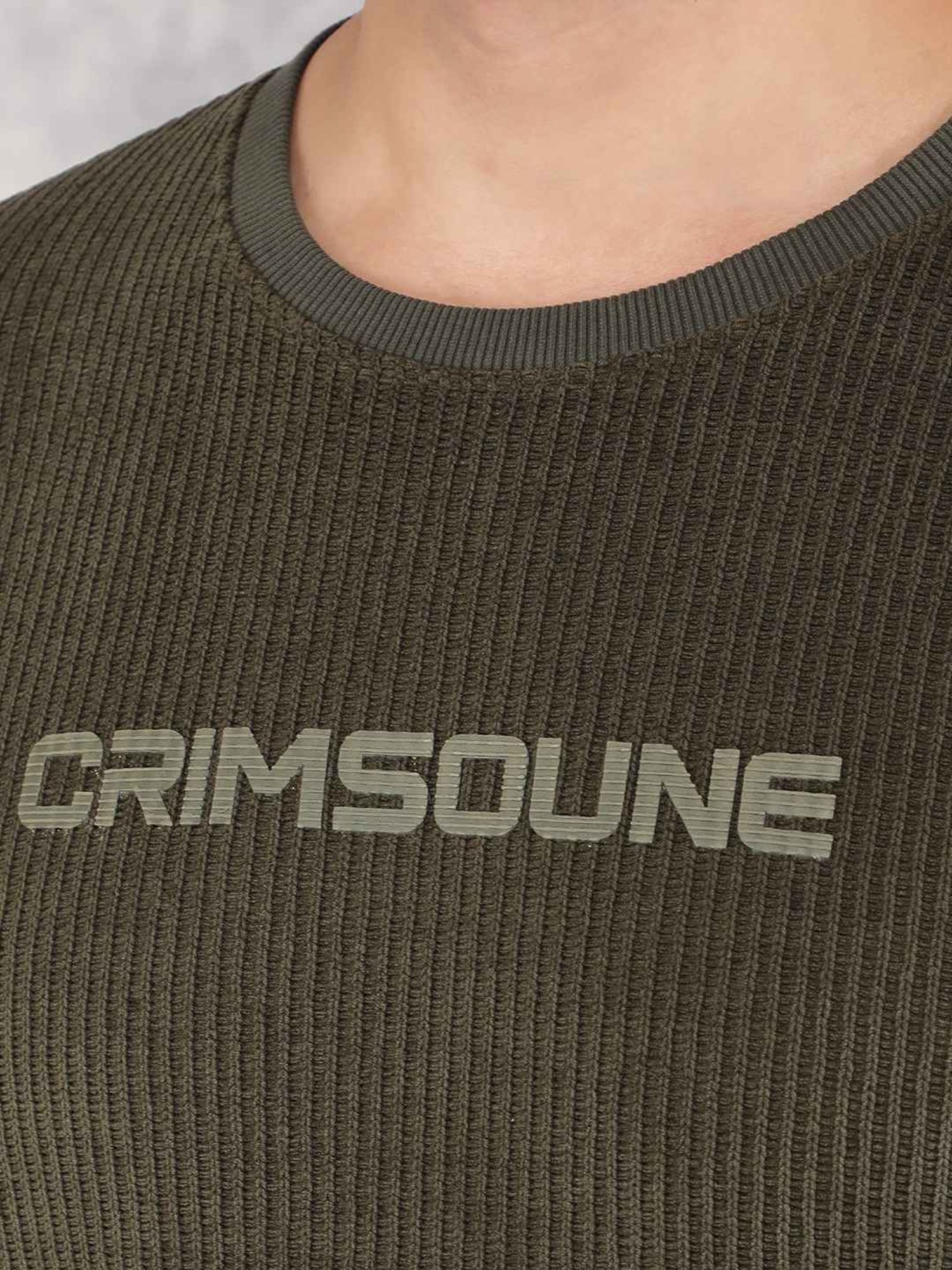Crimsoune Club Olive Regular Fit Logo Printed Sweatshirt