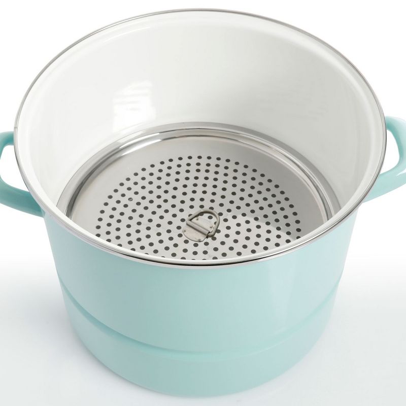 Kenmore 16 Quart Stainless Steel Pot in Blue with Steamer Insert and Glass Lid