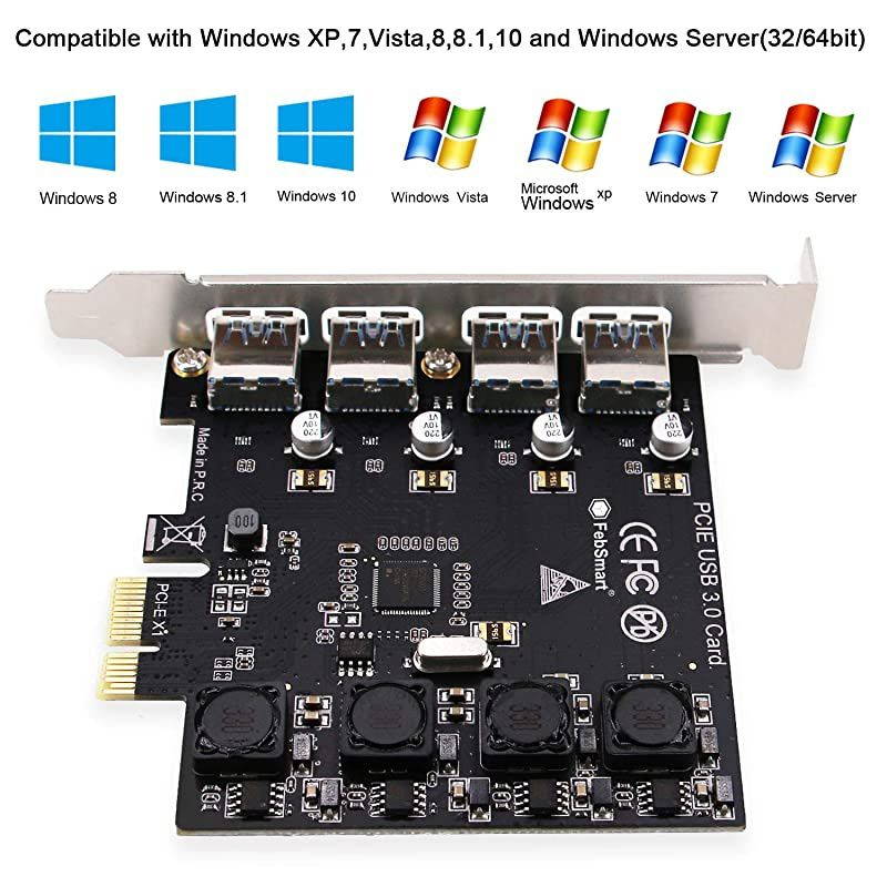 4 Ports USB 3.0 Super Fast 5Gbps PCI Express(PCIe) Expansion Card for Windows Server, XP,7,Vista,8,8.1,10 PCs-Build in Self-Powered Technology-No Need Additional Power Supply(FS-U4-Pro)
