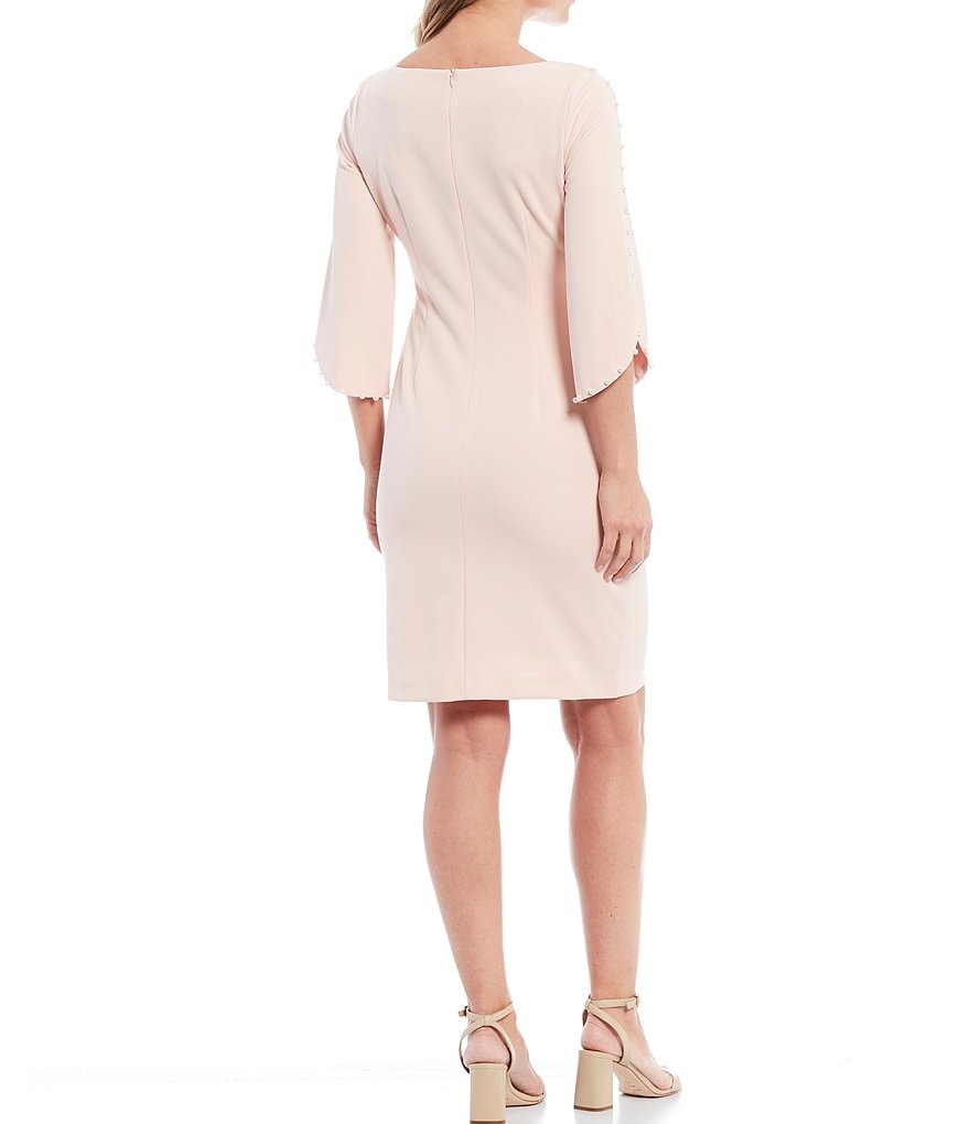 Jessica Howard Pearl Trim Split 3/4 Sleeve Boat Neck Scuba Sheath Dress