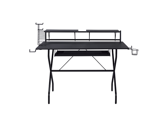 47" Gaming Desk, PC Computer Desk, Home Office Desk with Cup Holder & Headphone Hook, PC E-Sports Gaming Workstation Gamer Tables Writing Table with 2 PC Stand Shelf Keyboard Stand, Black, GT100