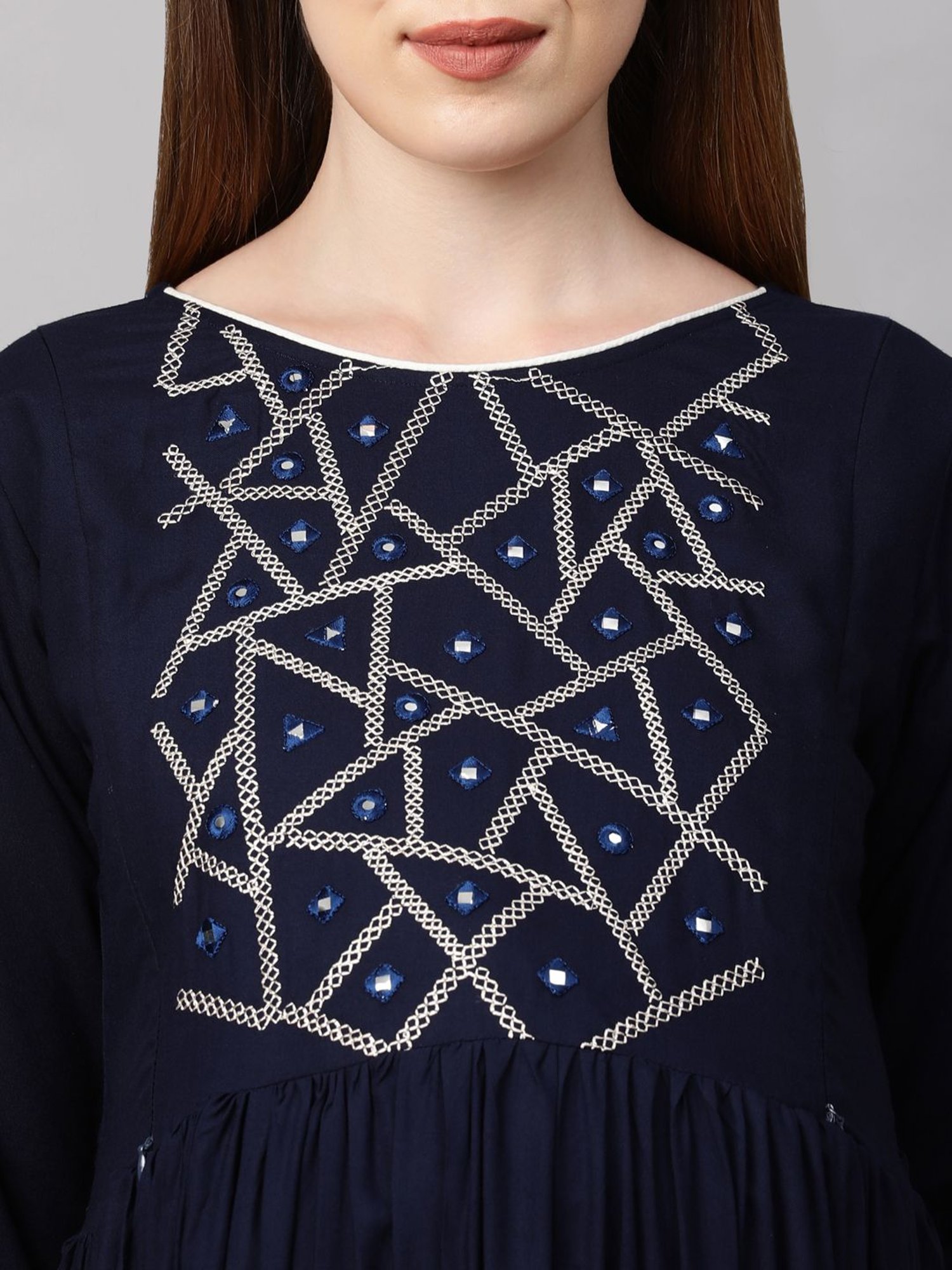 MomToBe Navy Embroidered Maternity Kurta