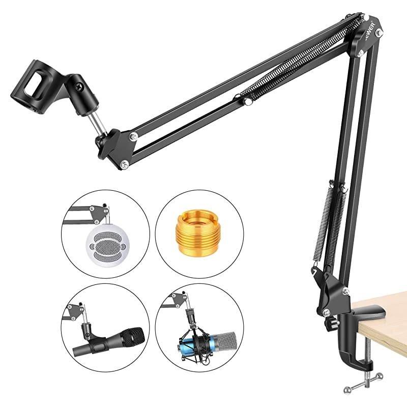 Adjustable Microphone Suspension Boom Scissor Arm Stand Max Load 1 KG Compact Mic Stand Made of Durable Steel for Radio Broadcasting Studio VoiceOver Sound Studio Stages and TV Stations