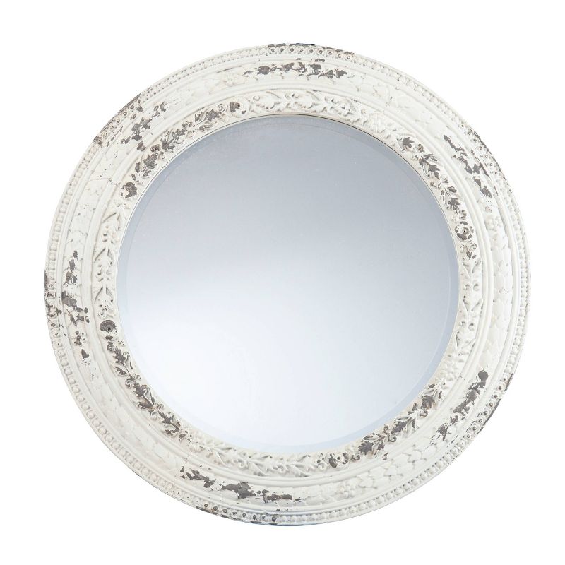 31.5" x 31.5" Round Morsea Decorative Wall Mirror Whitewashed - Southern Enterprises