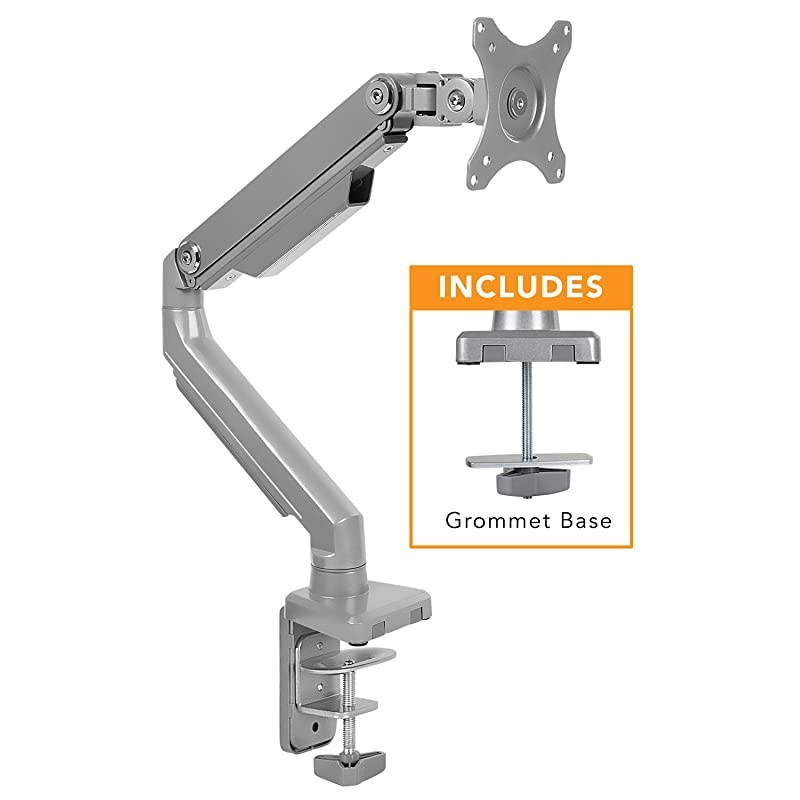 Single Monitor Arm Mount | Desk Stand | Full Motion Height Adjustable Articulating Mechanical Spring Arm | Fits 24 27 29 30 32 Inch VESA Compatible Computer Screen | CClamp and Grommet Base