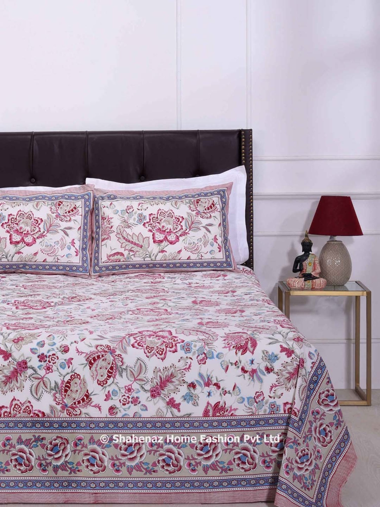 Shahenaz Pink 120 TC Cotton Gayatri Forest Luxury Double Bedsheet with 2 Pillow Covers