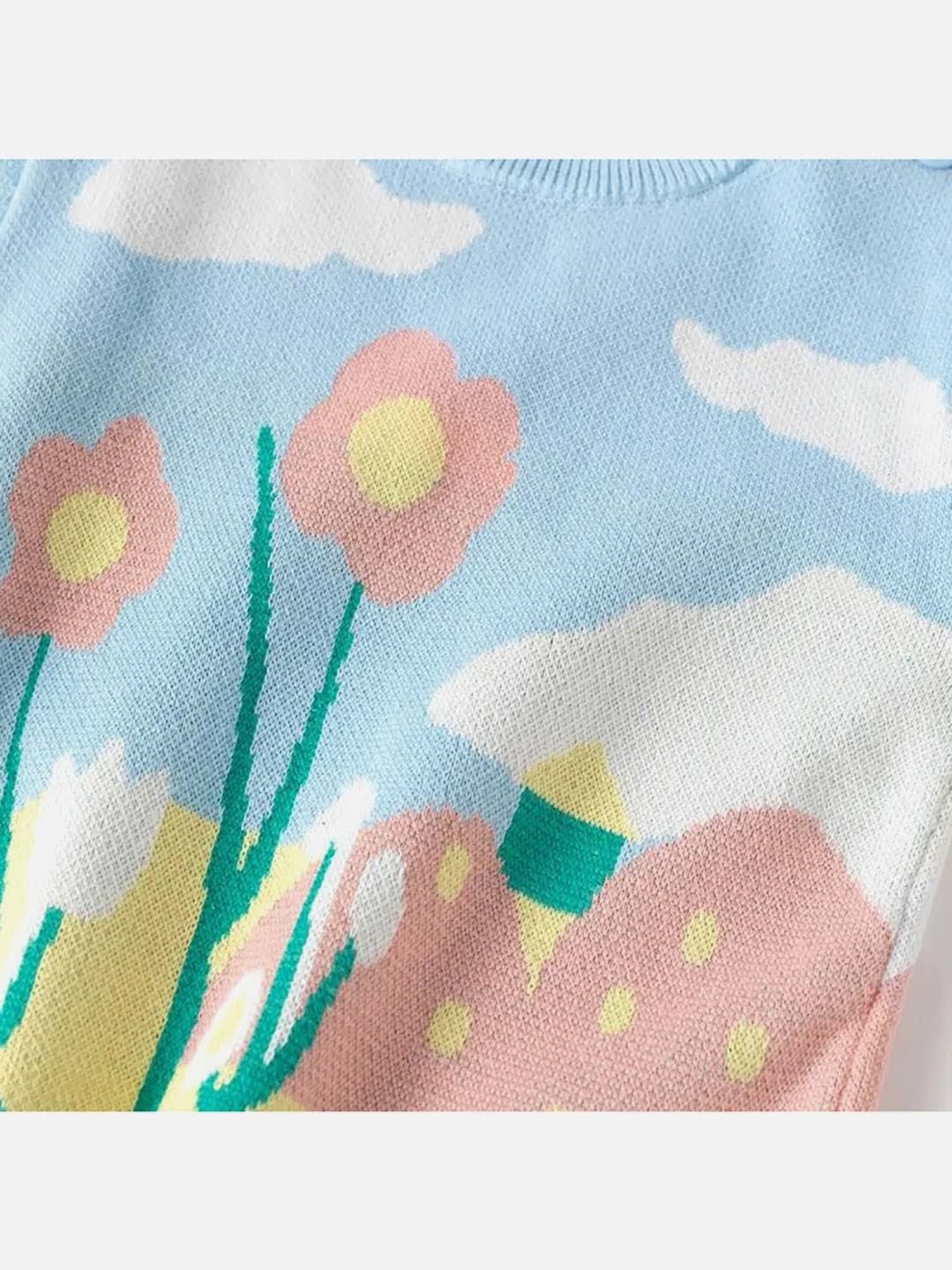 Little Surprise Box Kids Blue & Pink Floral Print Full Sleeves Sweater