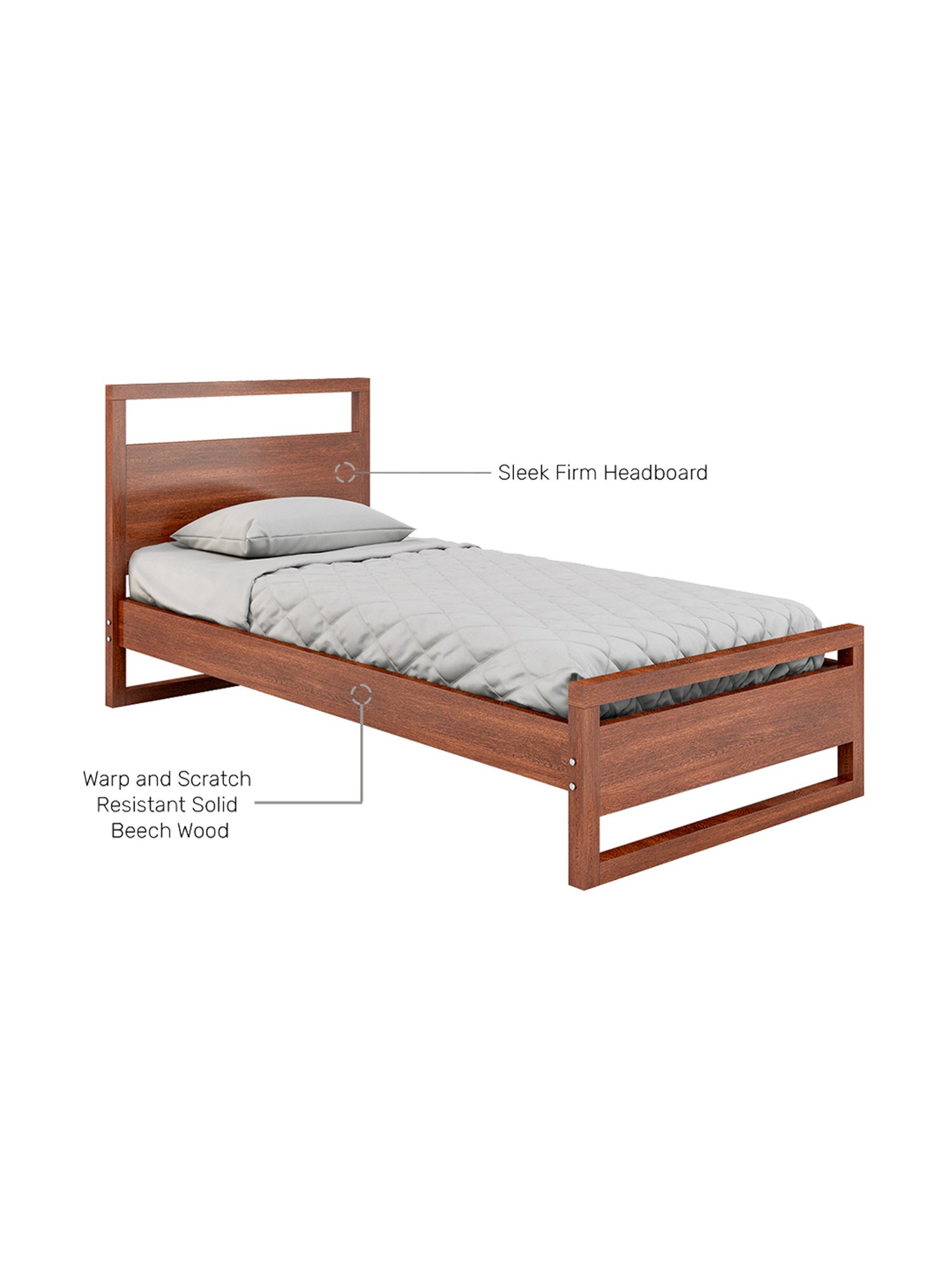 Pure Turner Solid Wood Single Bed in Dark Oak Finish