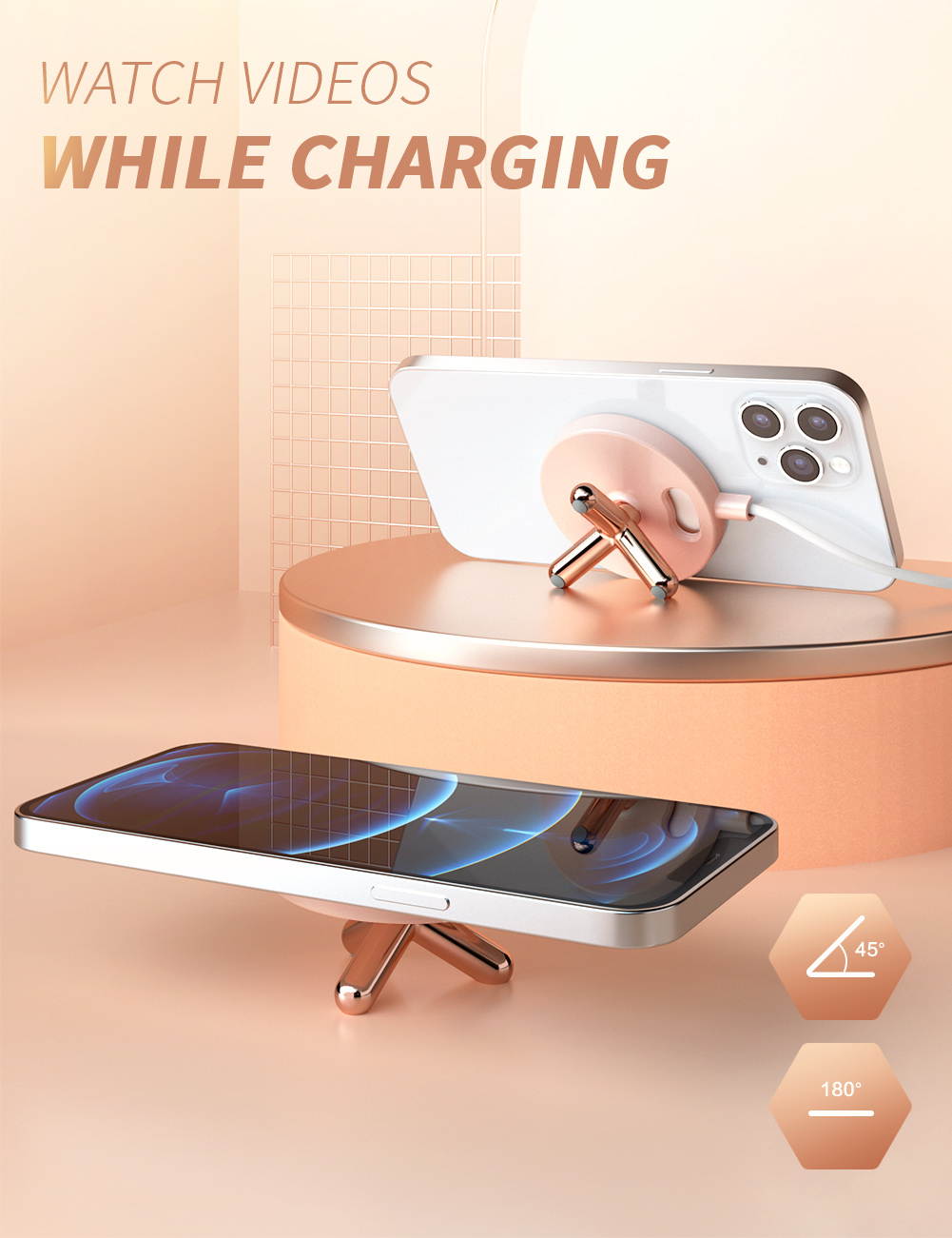 i-Blason Cosmo Series Phone Stand for Magsafe Charger, MagSafe Stand Holder with Muti-Angle Support Compatible with Apple Magsafe Charger (Marble)