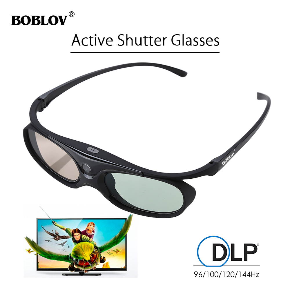 BOBLOV JX-30 3D Active Shutter Glasses DLP-Link 96Hz/144Hz USB Rechargeable Home Theater Black For BenQ Dell Acer Optama Sony Projector BLACK