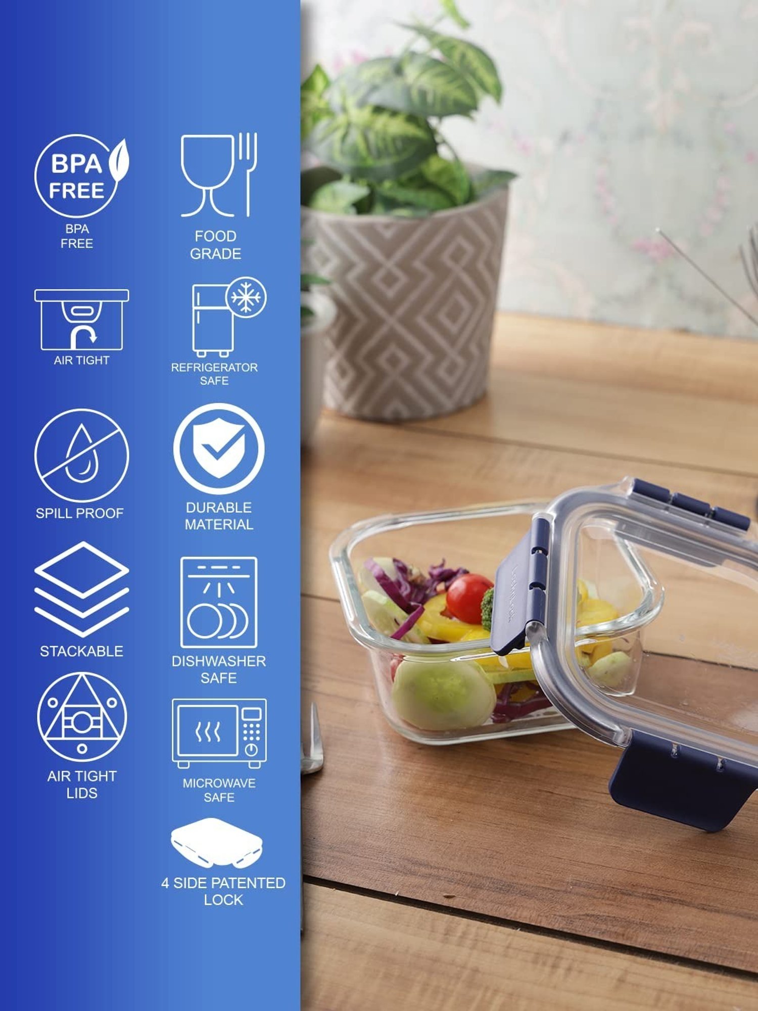 Lock & Lock Transparent Glass Airtight Containers With Lid