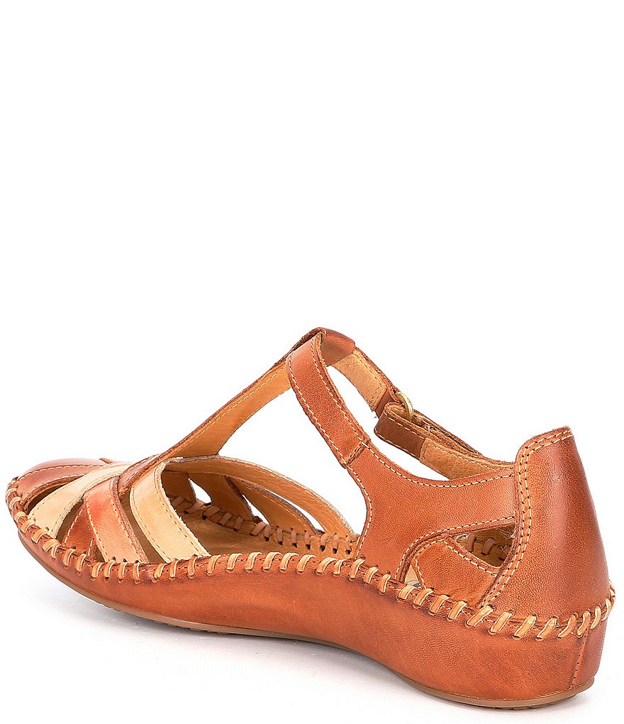 Pikolinos Puerto Vallarta Leather T-Strap Wedge Sandals
