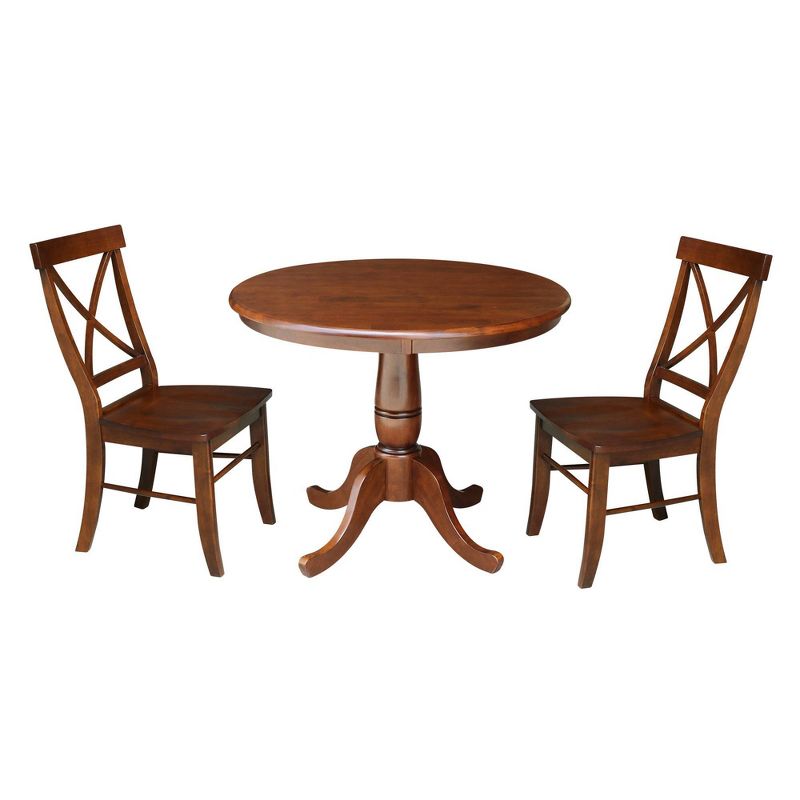 3pc 36" Round Top Pedestal Table with 2 Chairs Dining Sets Espresso - International Concepts