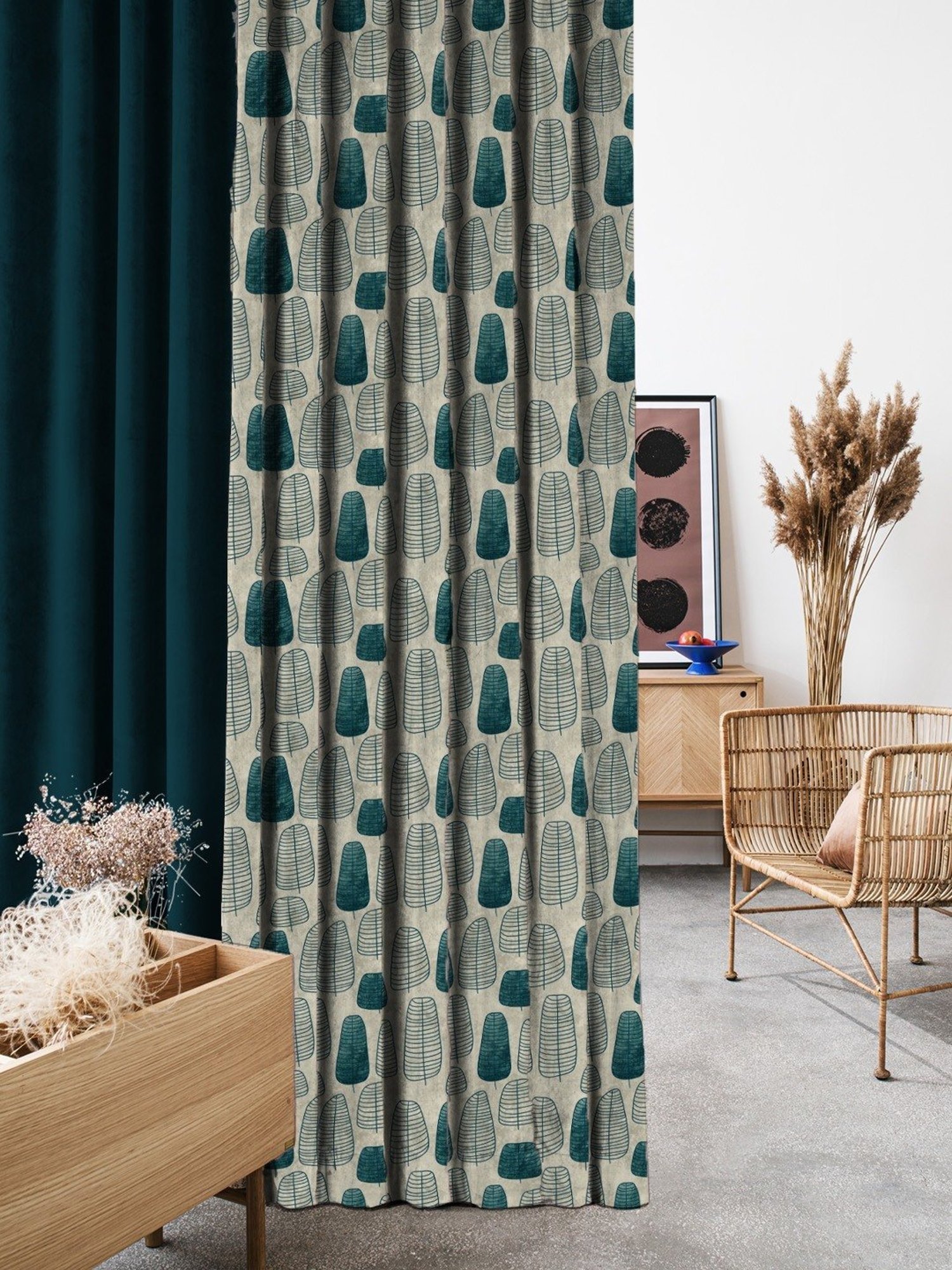 SPACES DRAPE STORY Elegent Grey & Green Polyester 8 FT Door Curtain - Set of 2