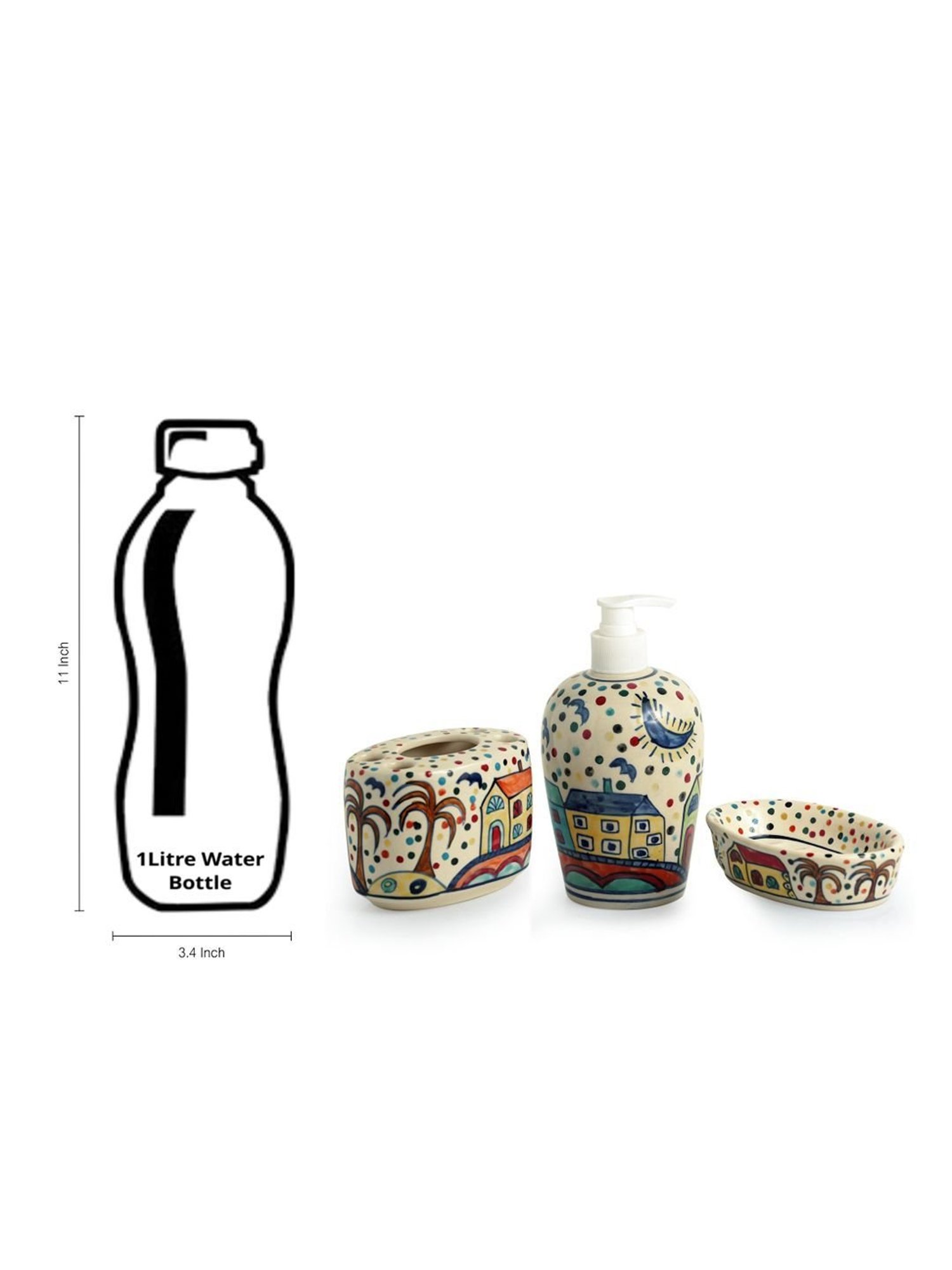 ExclusiveLane 'The Hut Essentials' Hand-Painted Ceramic Bathroom Accessory (Set Of 3)