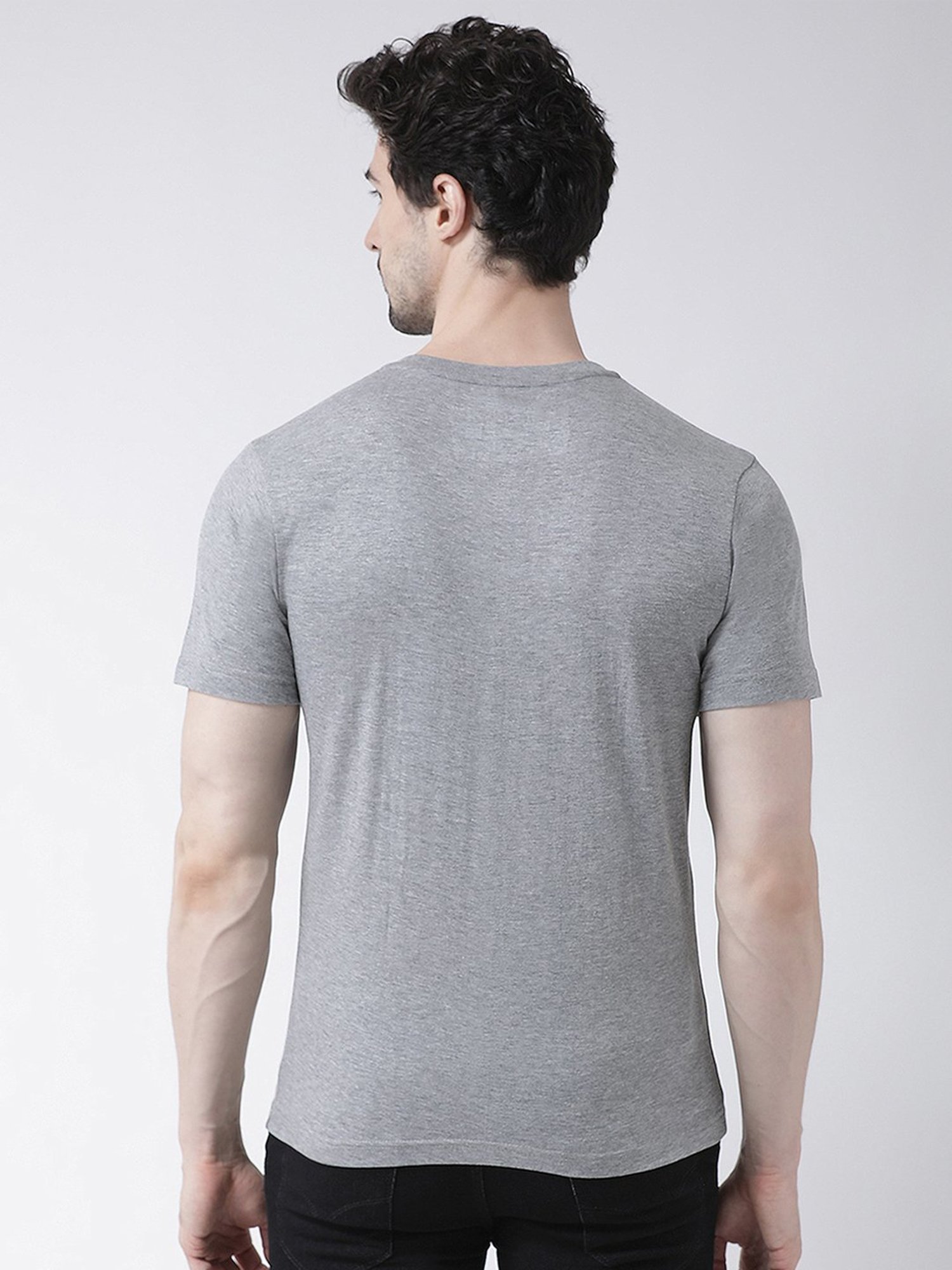 Friskers Grey & Turquiose Blue Cotton Slim Fit T-Shirt