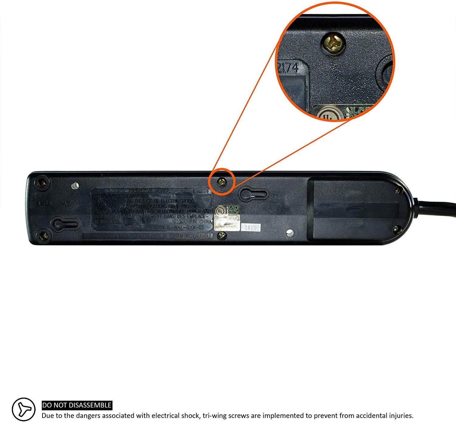 Weltron - Wall Mount 6 Outlet Surge Protector Power Strip 10 ft. Black (WSP-600PLF-10BK)