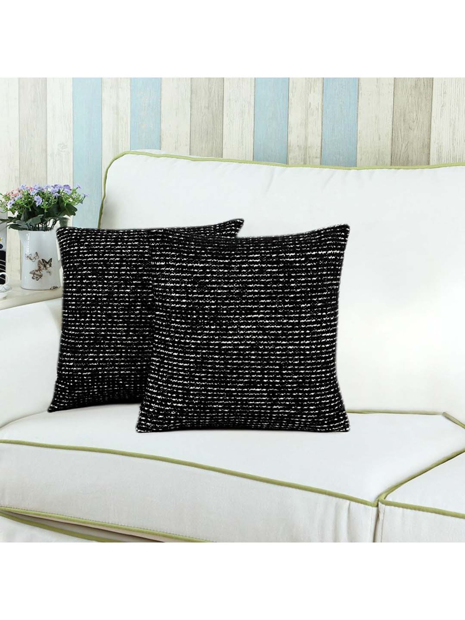 Saral Home Black Cotton Cushion Covers - Set of 2