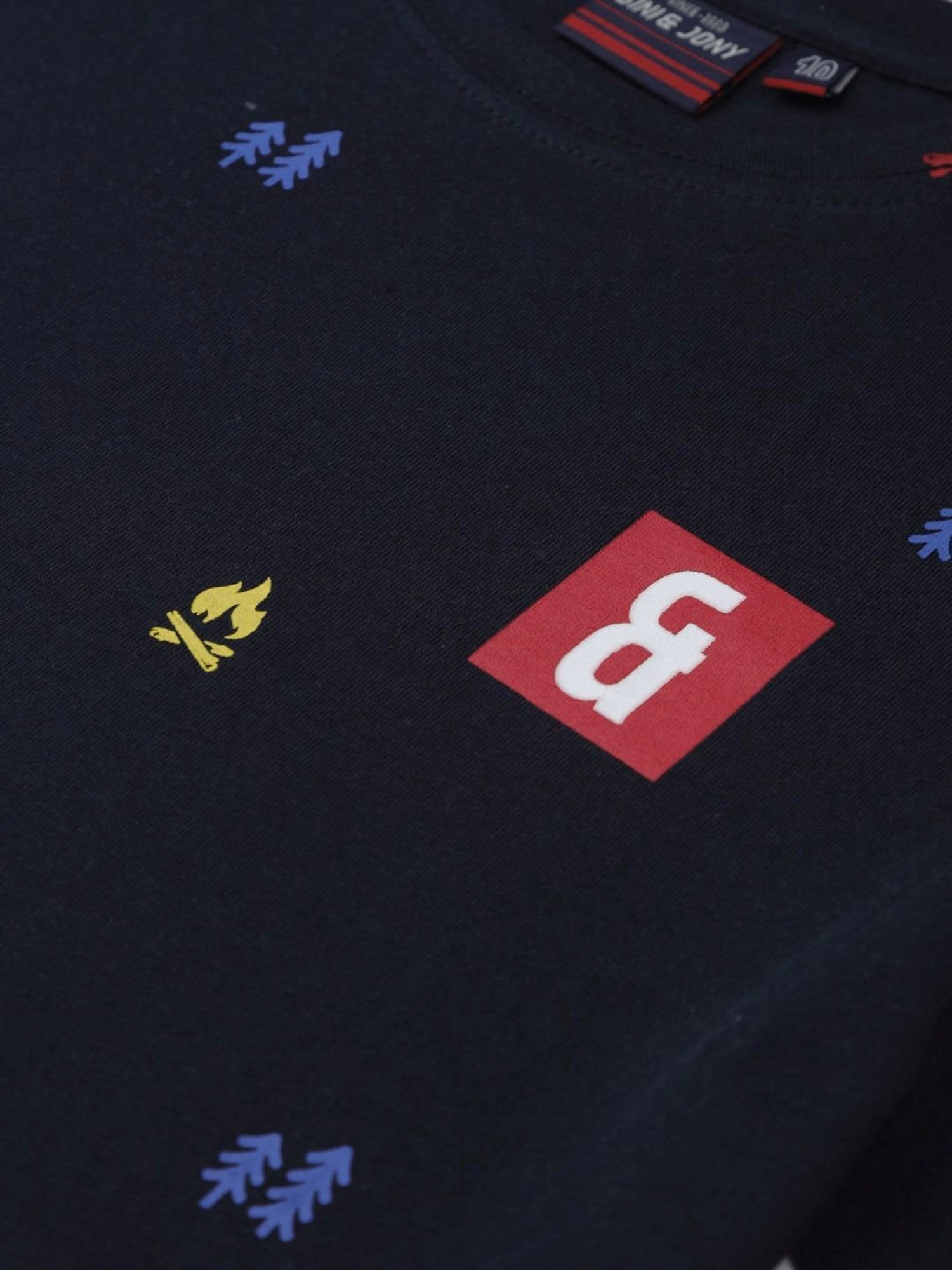 Gini & Jony Kids Navy Cotton Printed T-Shirt