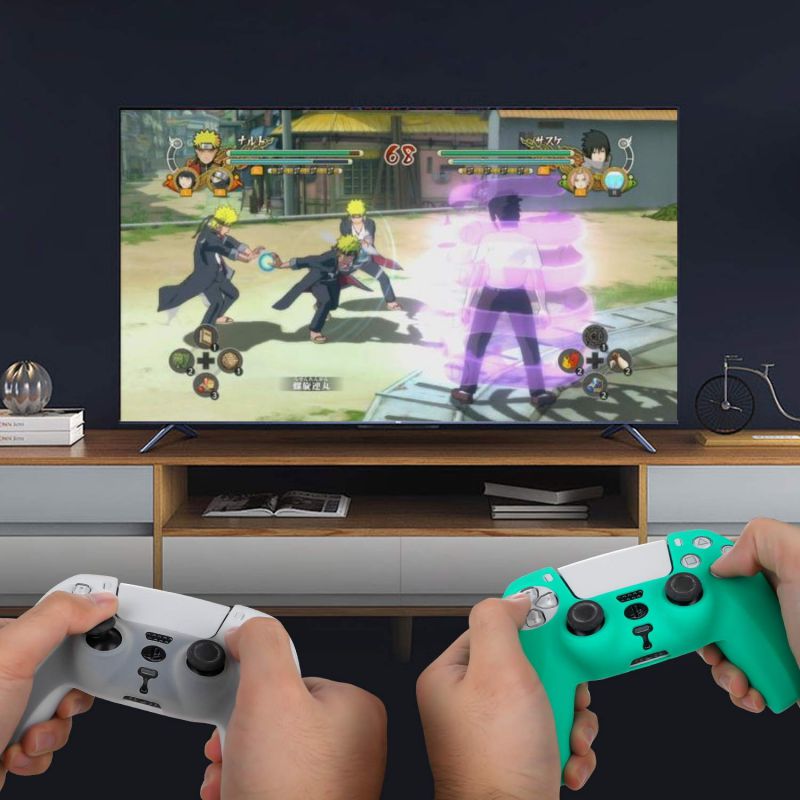 2 Pack Controller Skin and Thumb Grips for PS5 Controller,  Anti-Slip Silicone Cover Protector Case for Sony Playstation 5 Joystick/DualShock 5 with 12 Thumb Grips (Green and White)