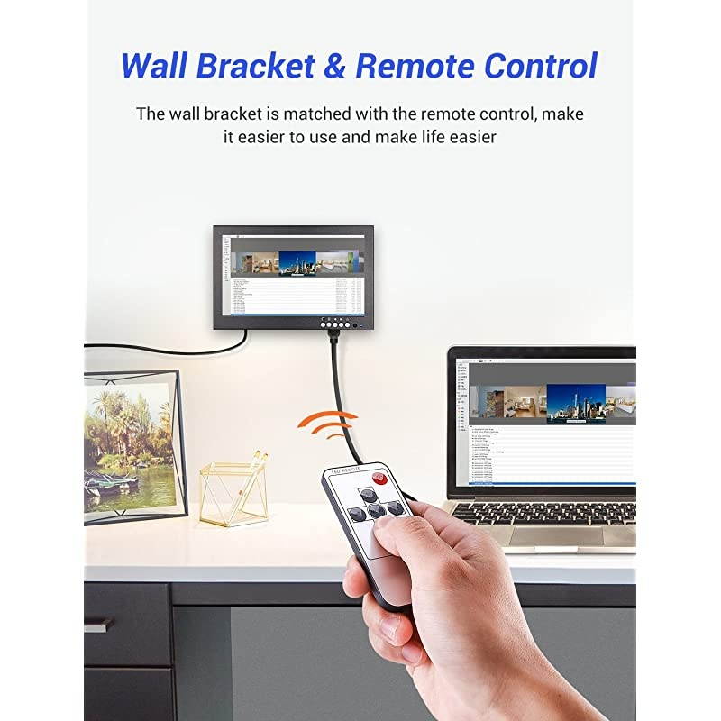 8 inch Small HDMI LCD Monitor Portable 1280x720 169 IPS Metal Housing Screen Support HDMIVGAAVBNC Input with Wall BracketampRemote Control for PC CCTVSecurity CameraRaspberry pi Computer