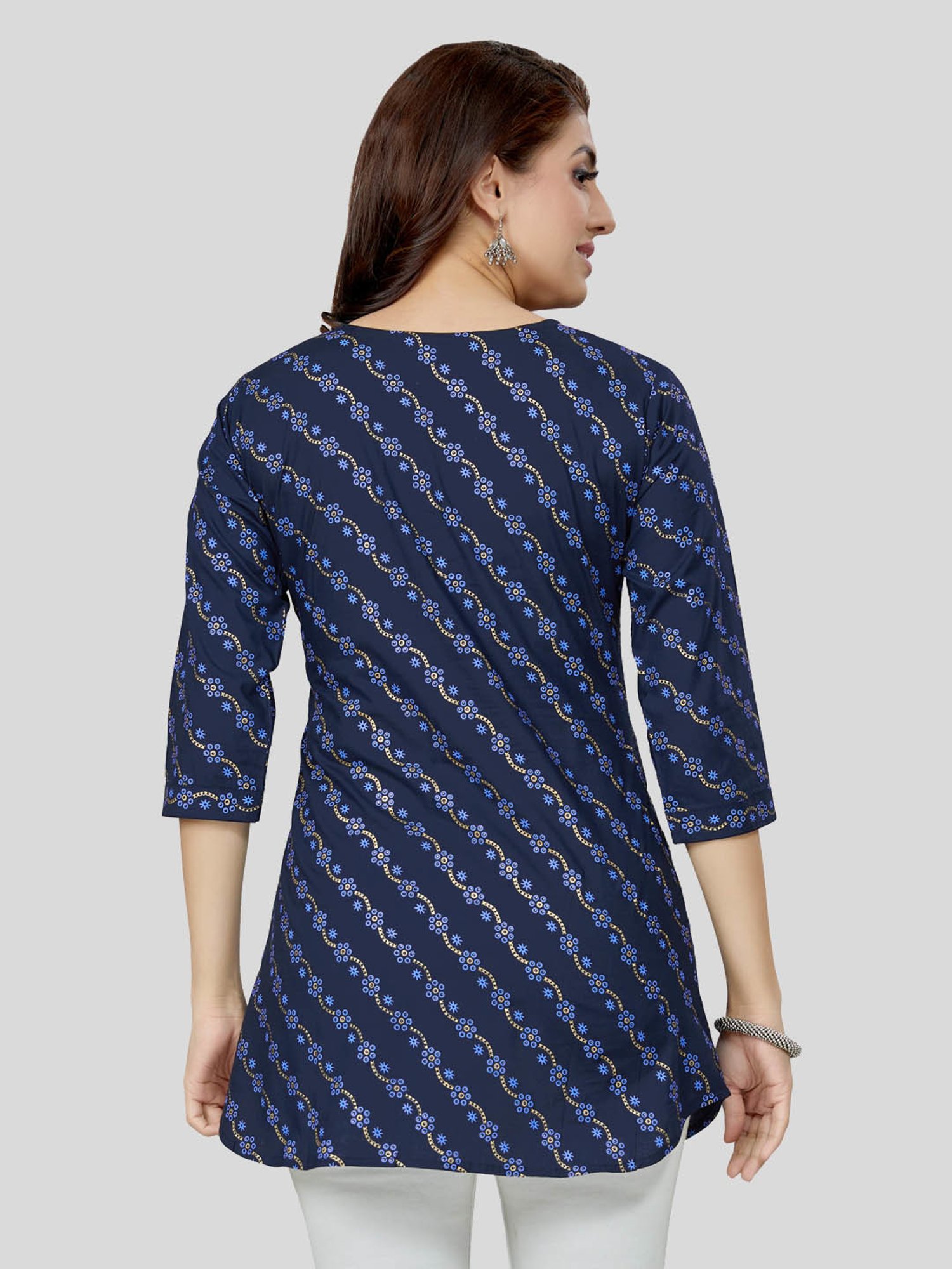 Saree Swarg Blue Printed A-Line Short Kurti