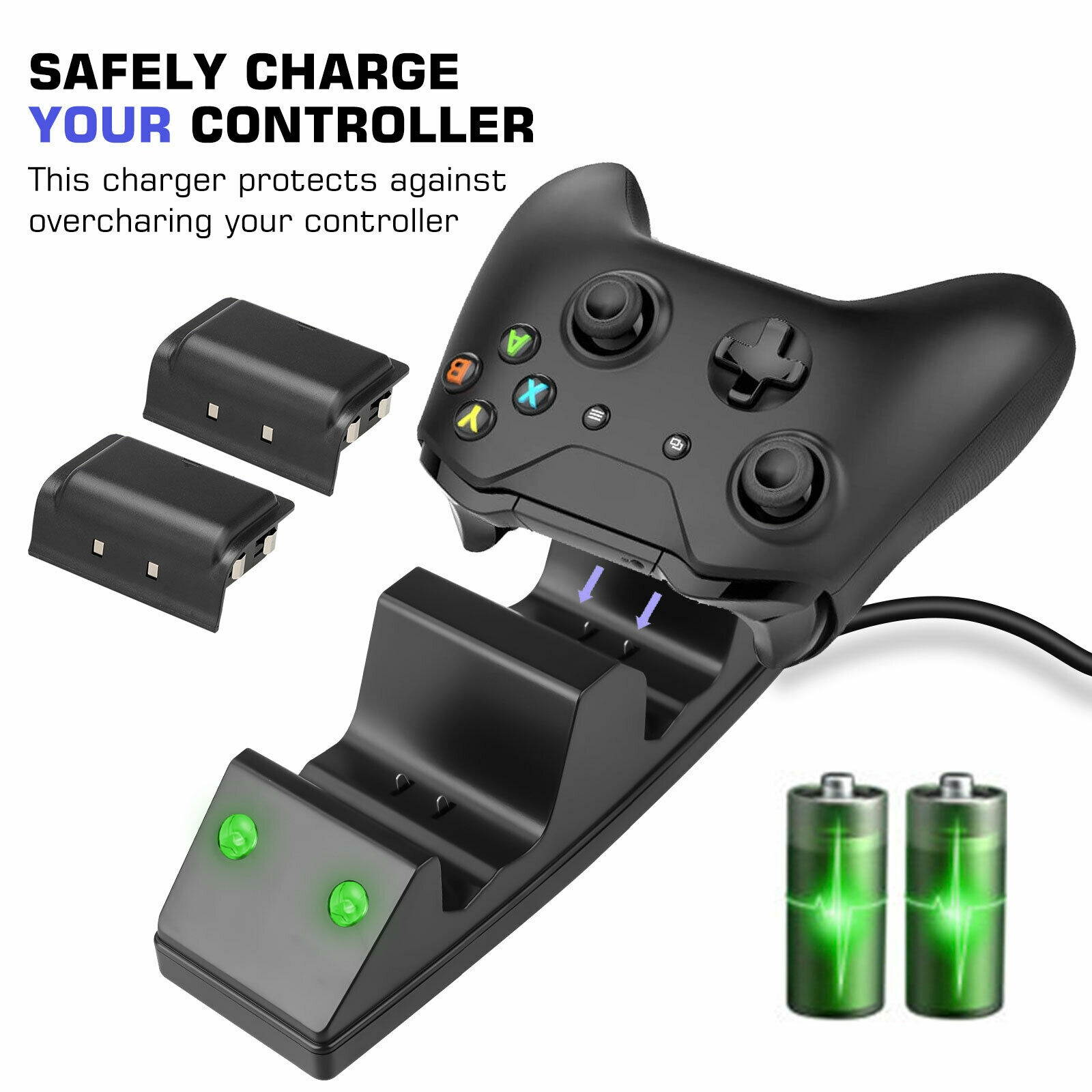 USB Dual Charging Dock Gamepad Fast Charger+Battery for Xbox One/ S Controller