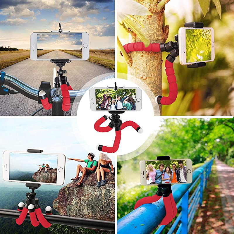 Portable Tripod Mini Bluetooth Flexible Tripod with 360 Remote Control with 14 Screws for iPhone 88 Plus77 Plus Samsung Galaxy S7 S7 Edge Huawei Sony Xperia and etc up to 55Red
