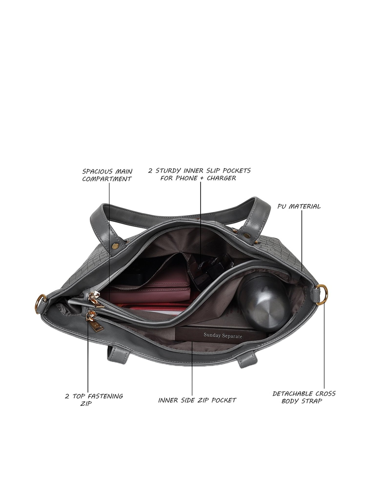 Giordano Grey Textured Medium Shoulder Handbag