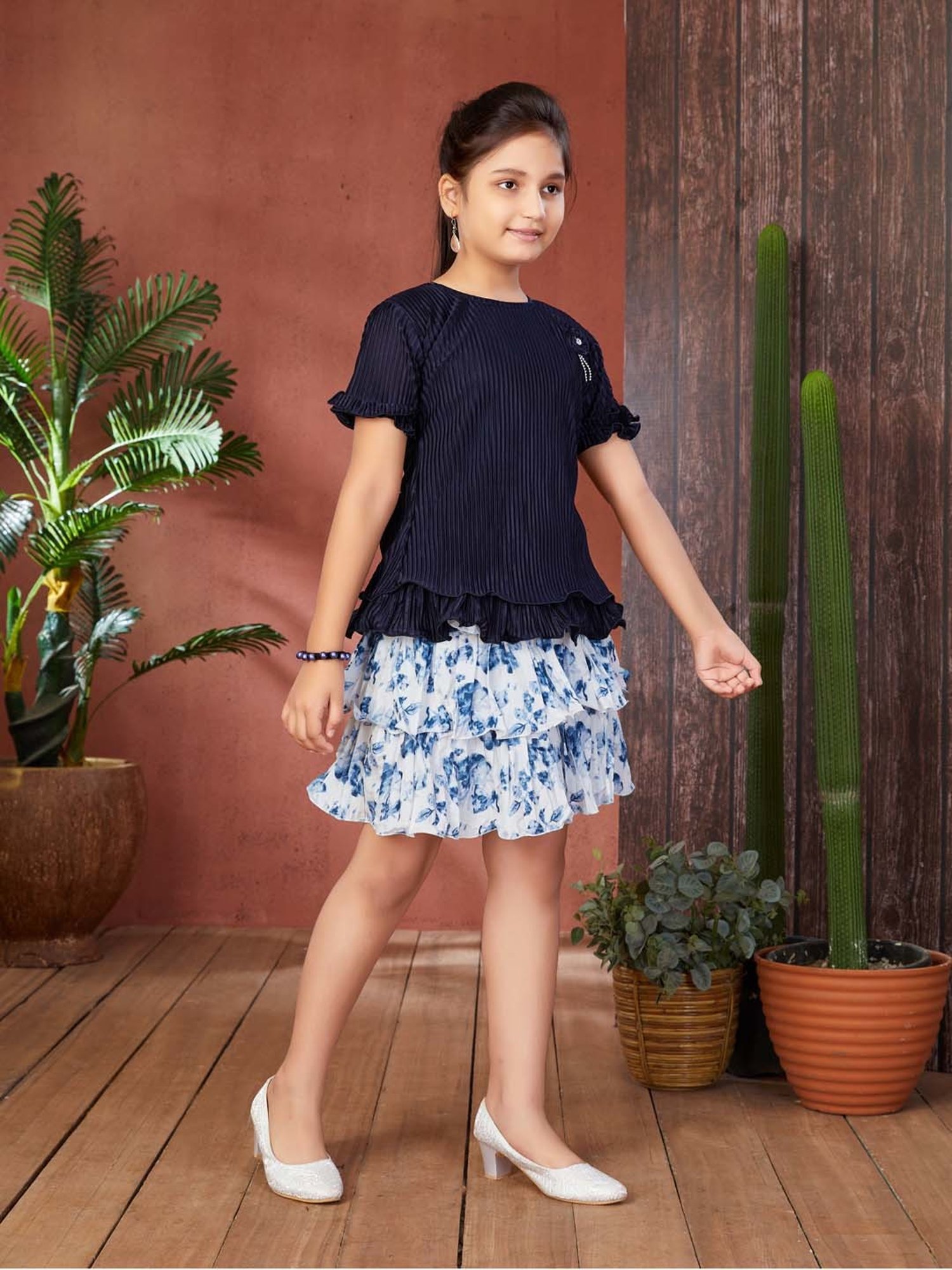 Peppermint Kids Peach Printed Top, Inner with Pants