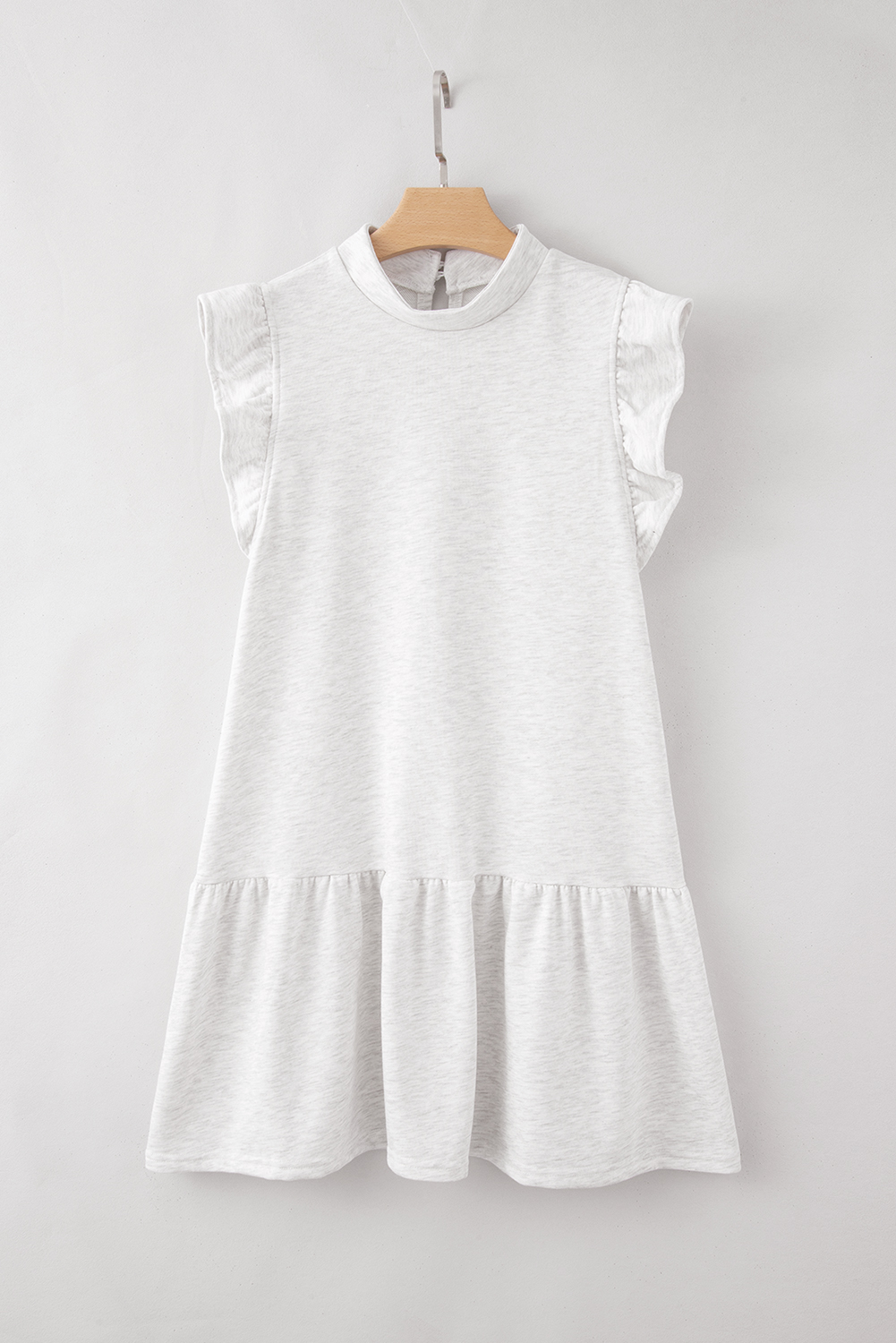 White Solid Color Ruffle Hem Mini Sweatshirt Dress