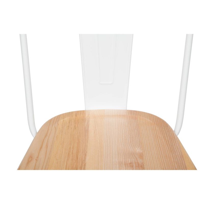 Set of 4 18" Industrial Modern High Back Galvanized Steel Chairs with Solid Ash Wood Seats White/Natural - OFM