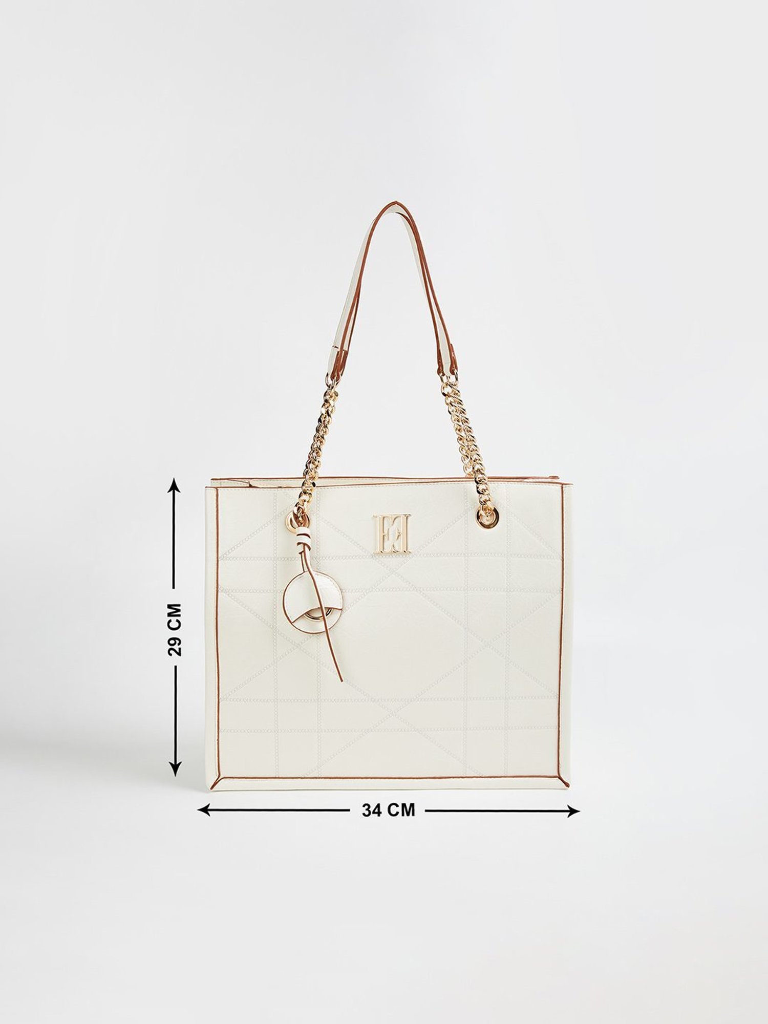 Elle White Textured Tote Bag