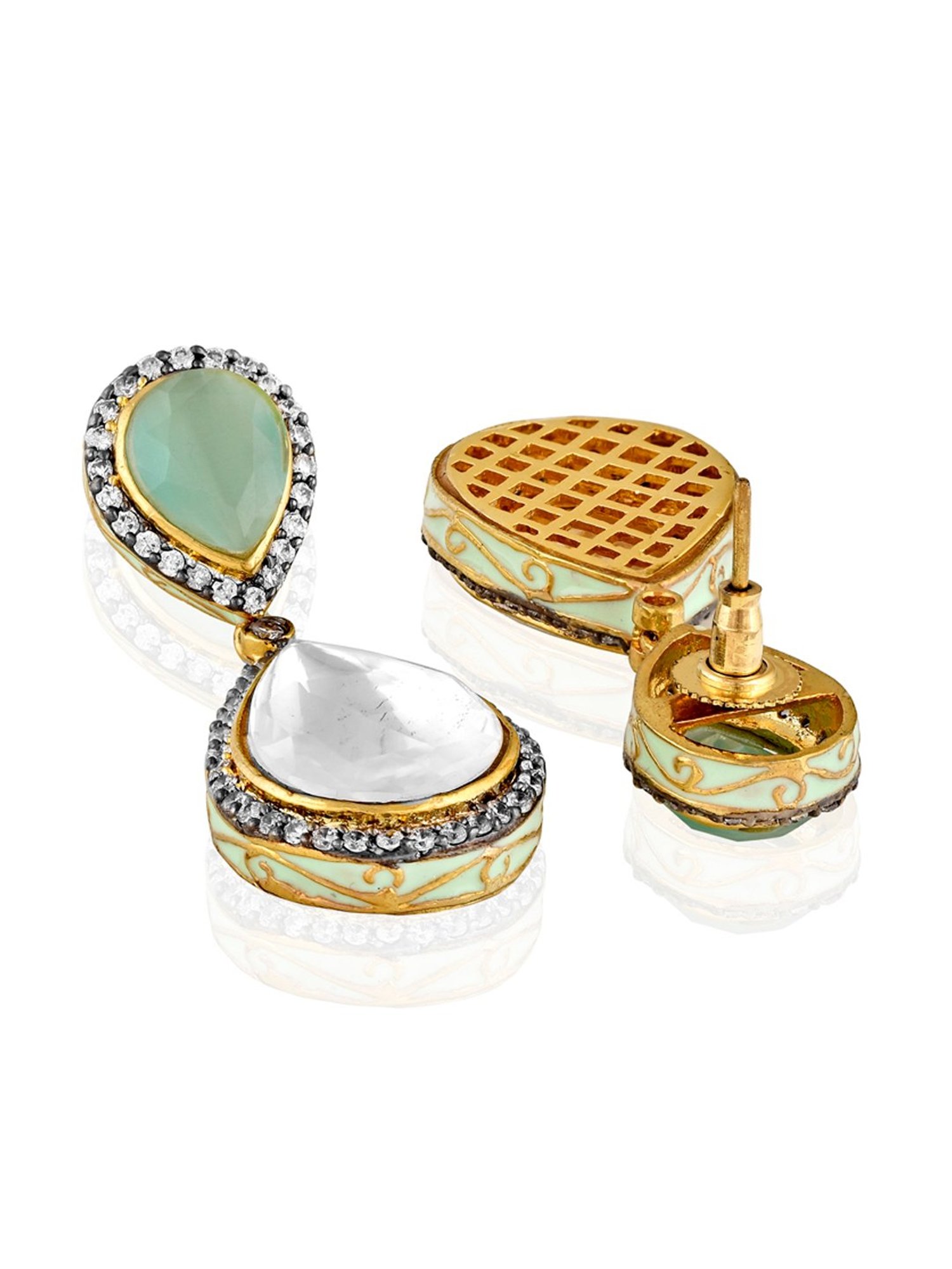 Curio Cottage Meira Kundan and Green Drop Earrings