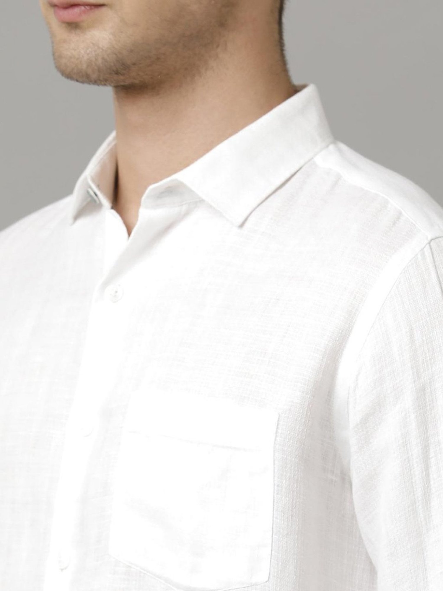 Linen Club White Linen Contemporary Fit Shirt