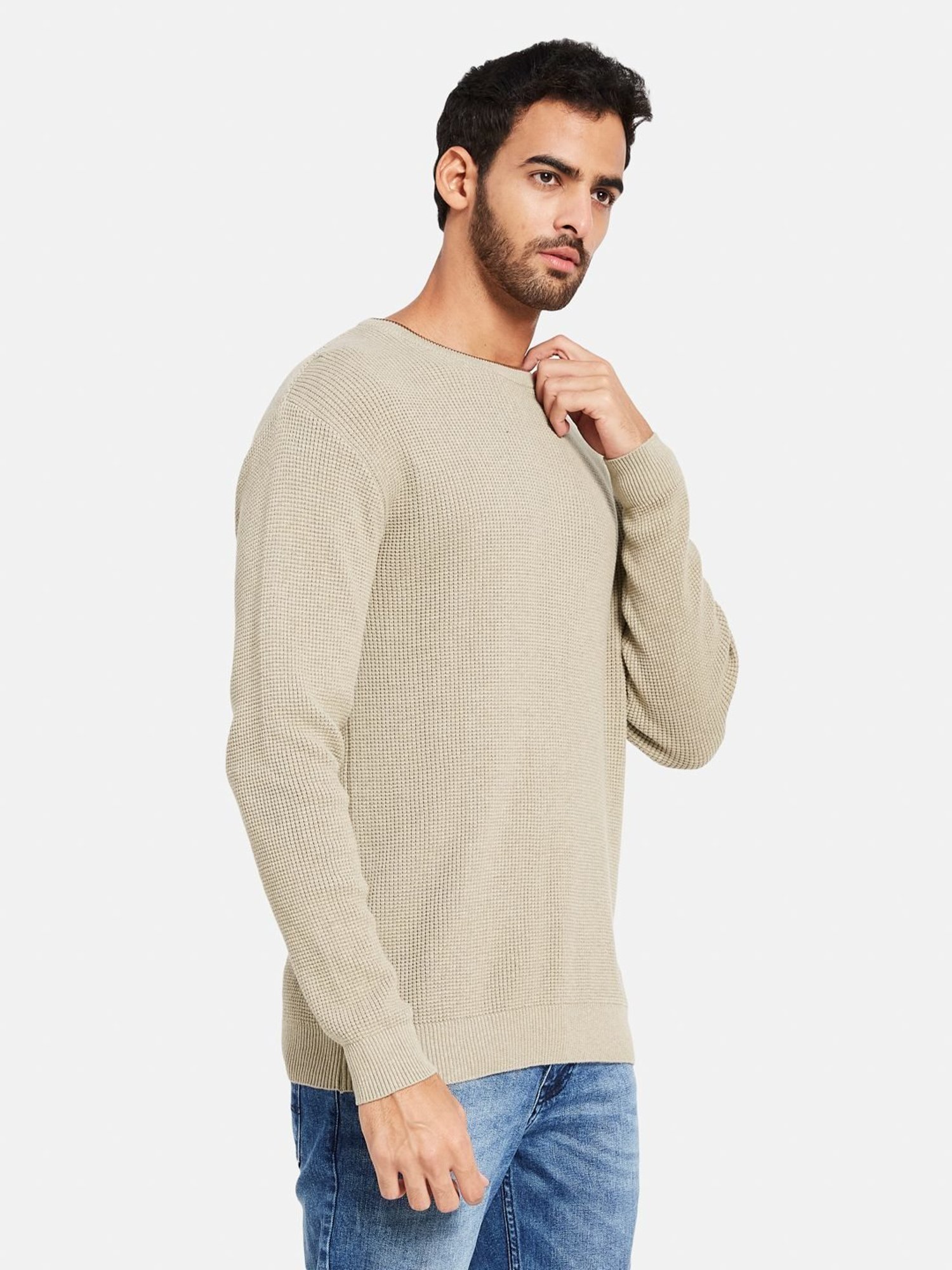 METTLE Khaki Cotton Regular Fit Sweater