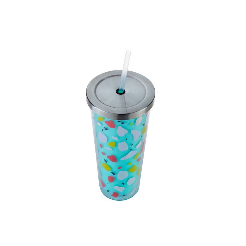 Parker Lane 22oz Double Wall Straw Tumbler Scatter Pattern Turquoise