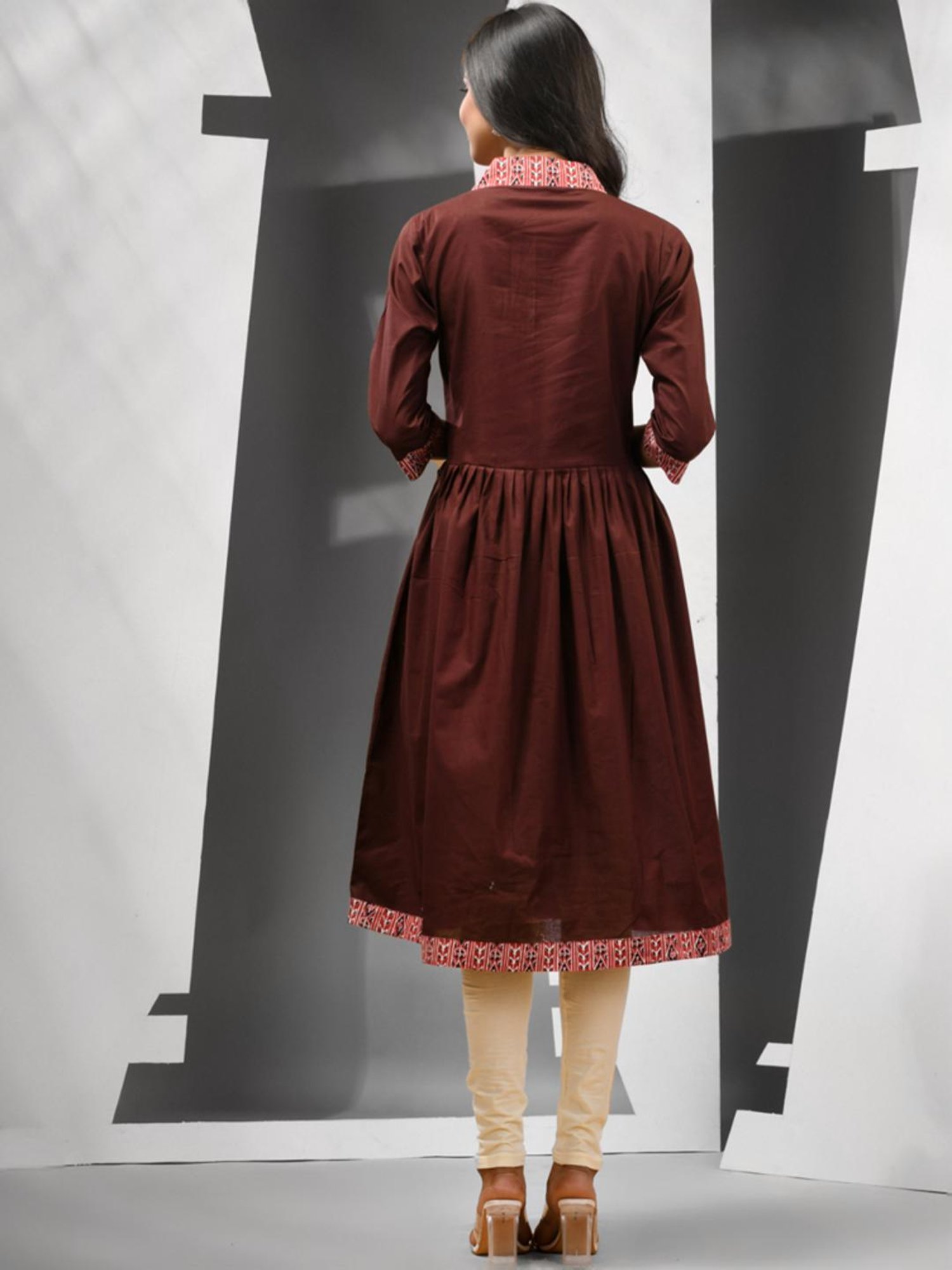 CHARUKRITI Brown Cotton Printed A Line Kurta