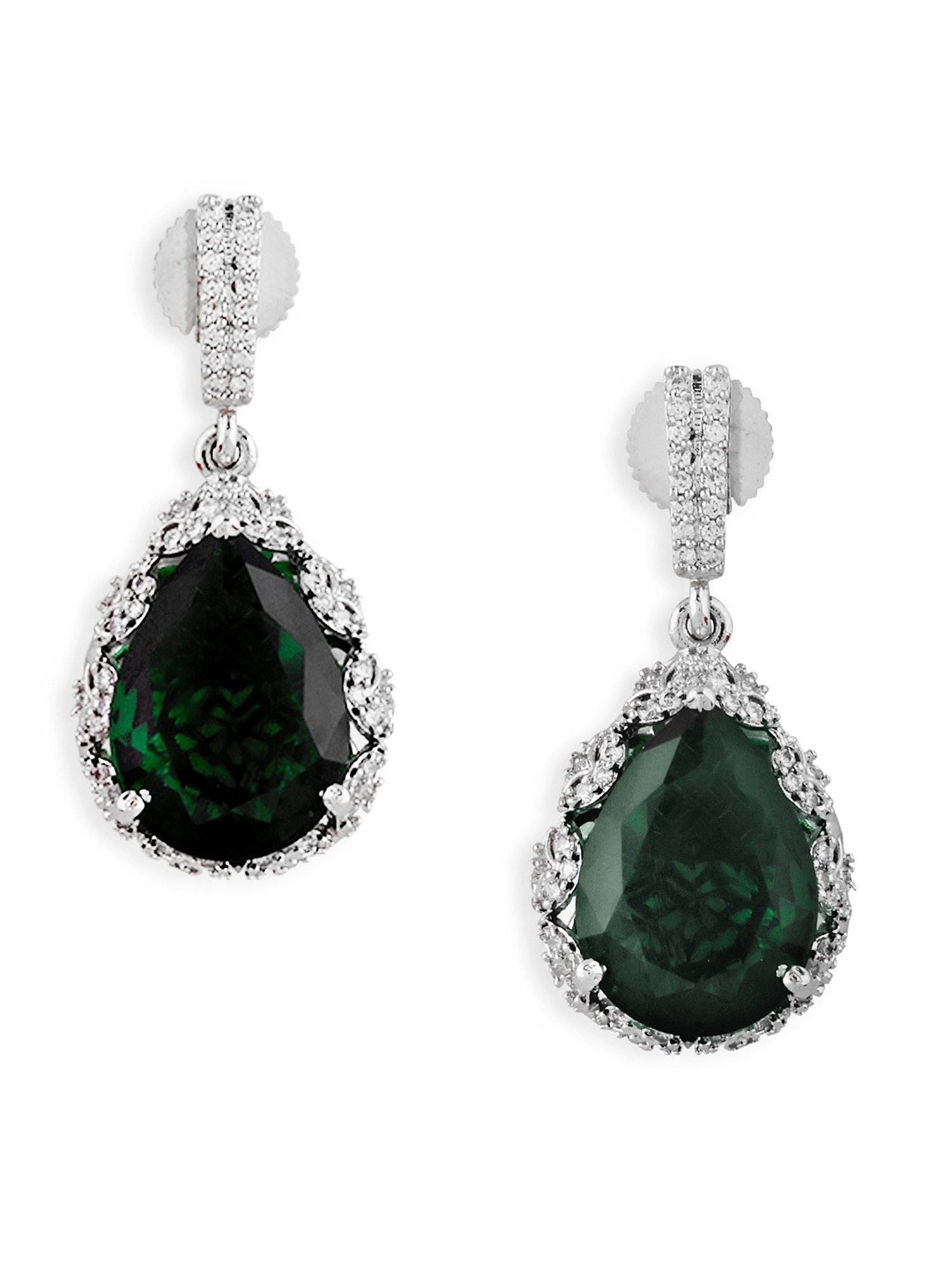 Abdesigns Silver Plated Emerald CZ Tear Drop Earrings