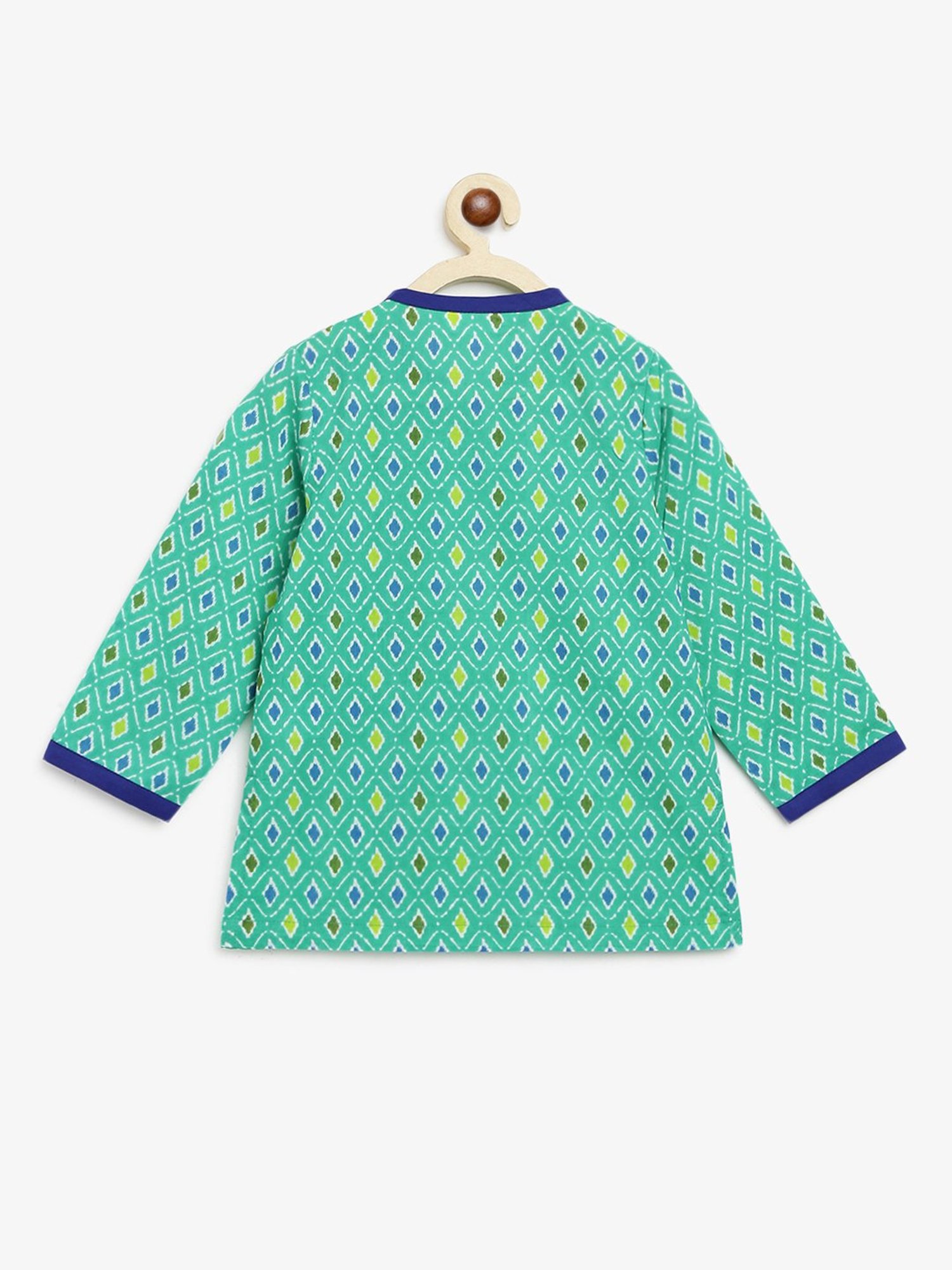 Campana Kids Teal & Royal Blue Printed Full Sleeves Kurta with Dhoti