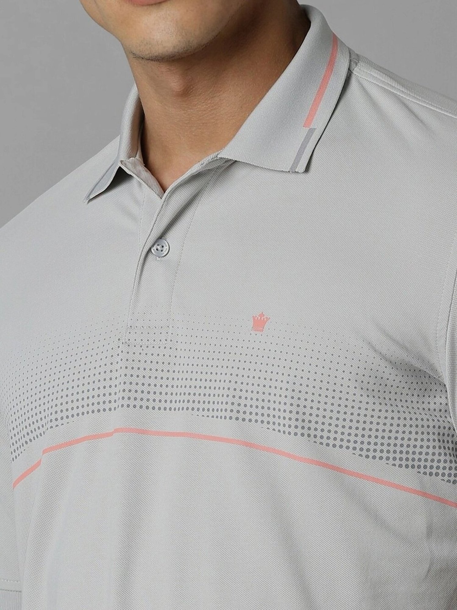 Louis Philippe Grey Regular Fit Self Pattern Polo T-Shirt