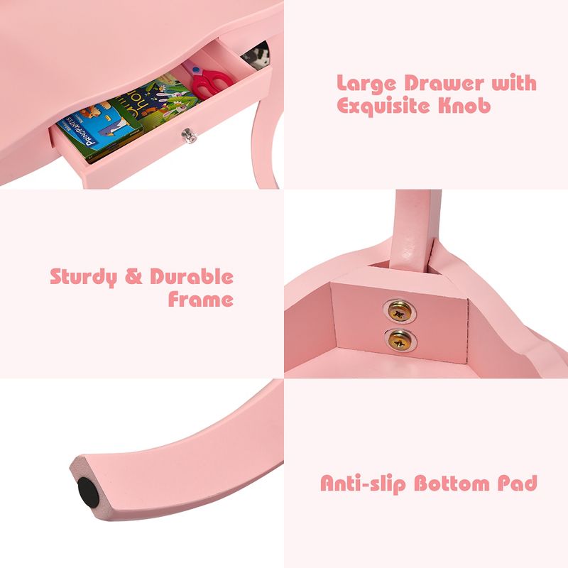 Costway Kids Vanity Table & Stool Princess Dressing Make Up Play Set for Girls Pink