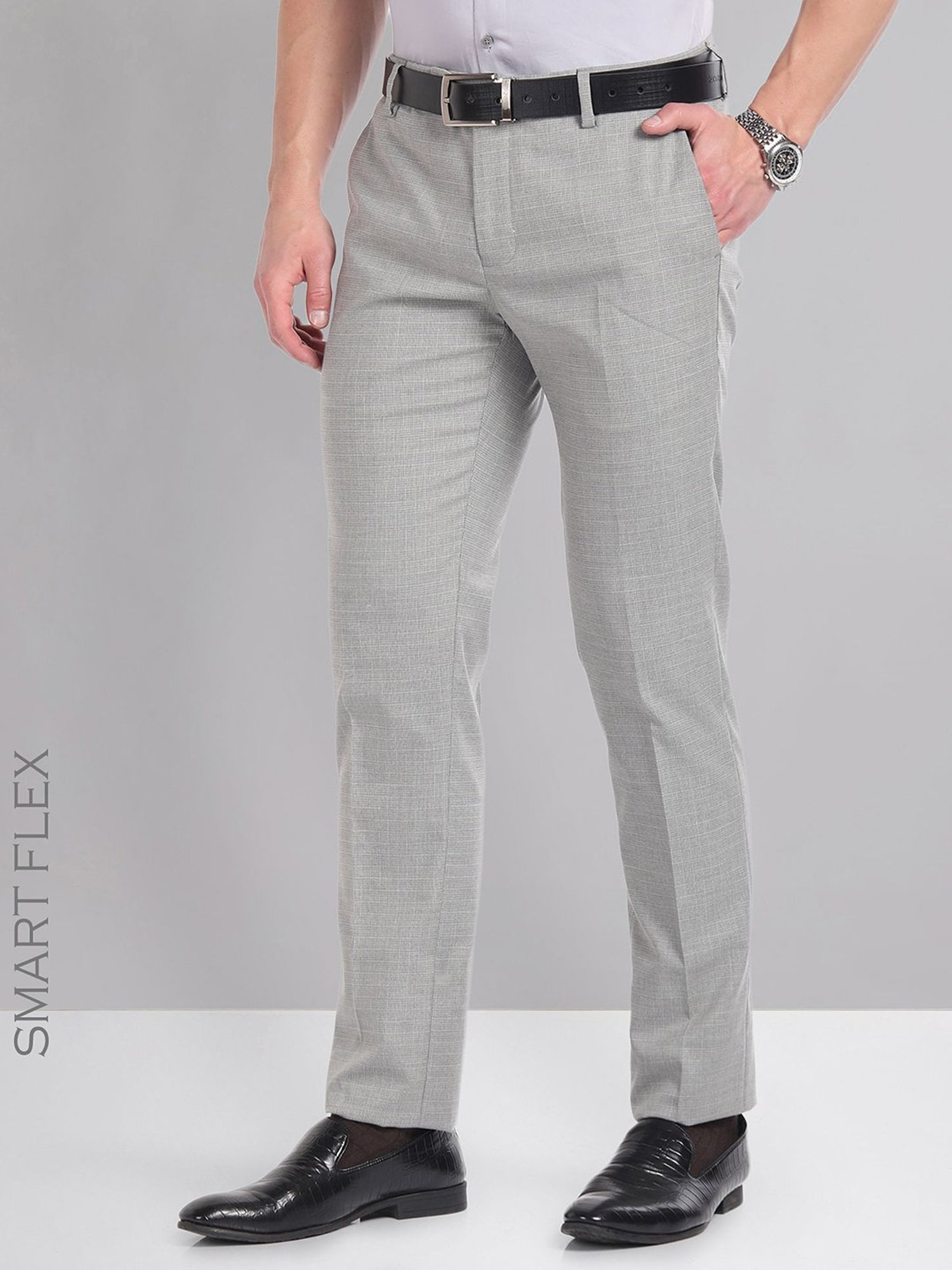 AD by Arvind Grey Slim Fit Flat Front Trousers